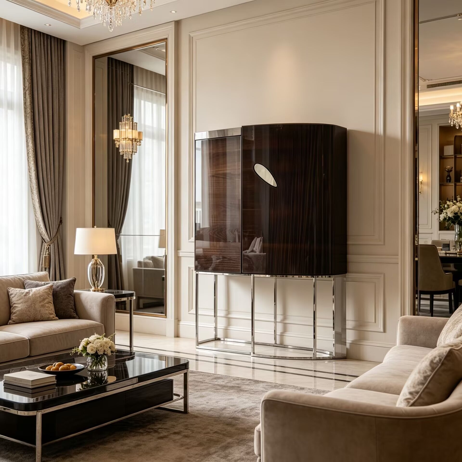High-End Designer Artistic Customize Solid Wood Wine Cabinet