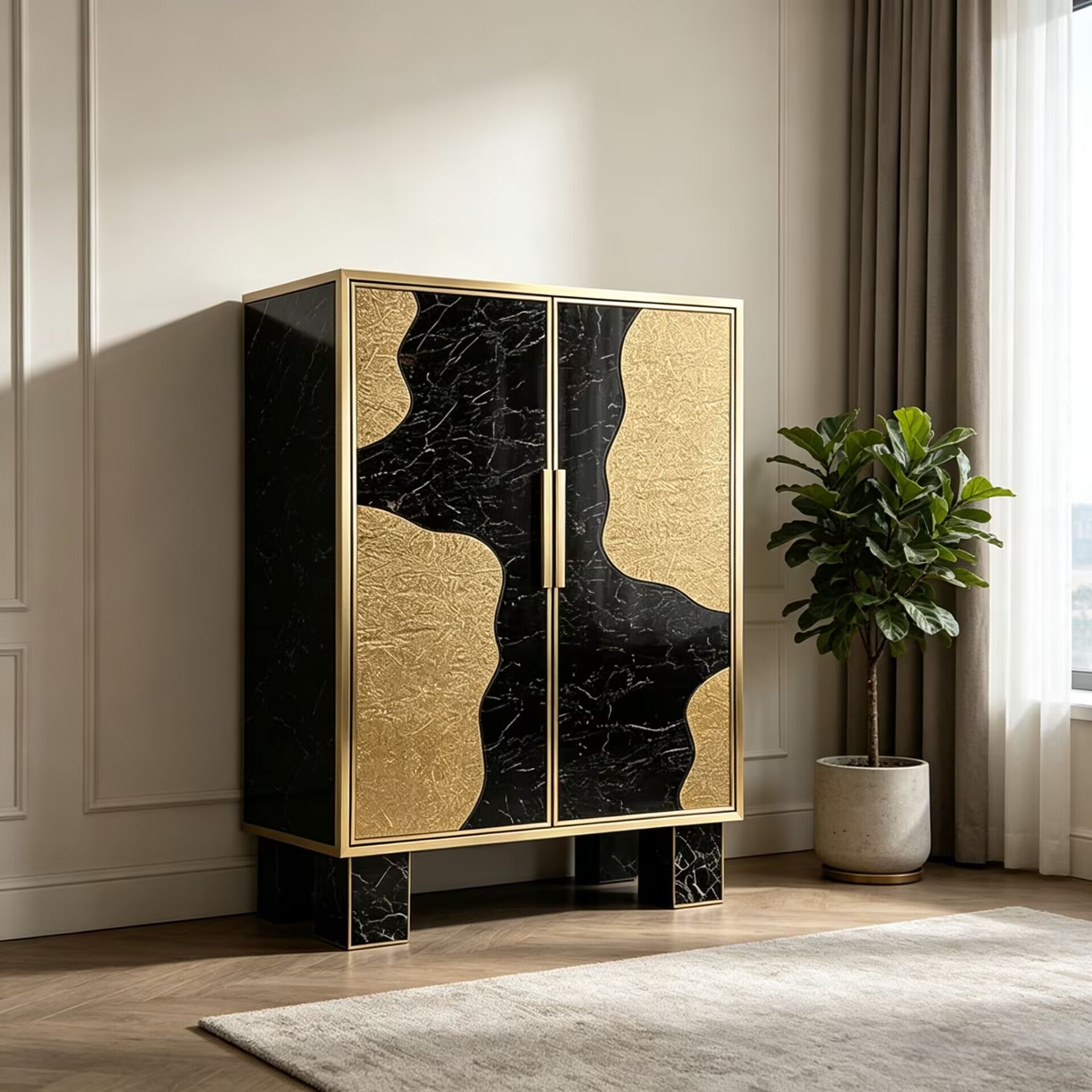 High Quality Creativity Simple Marble Customize Metal Wine Cabinet