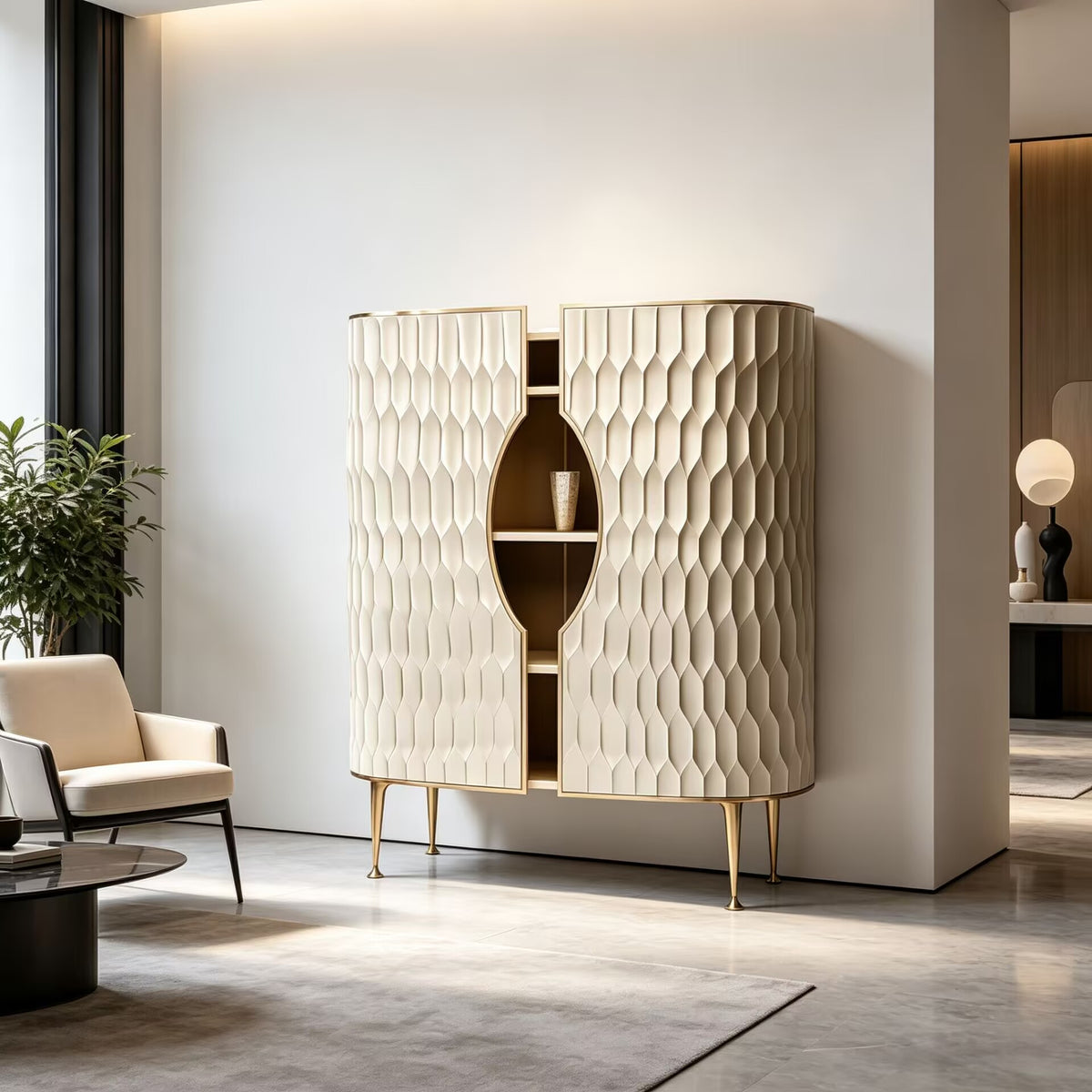 High-End Metal Unique Simple Solid Wood Fish Scales Wine Cabinet
