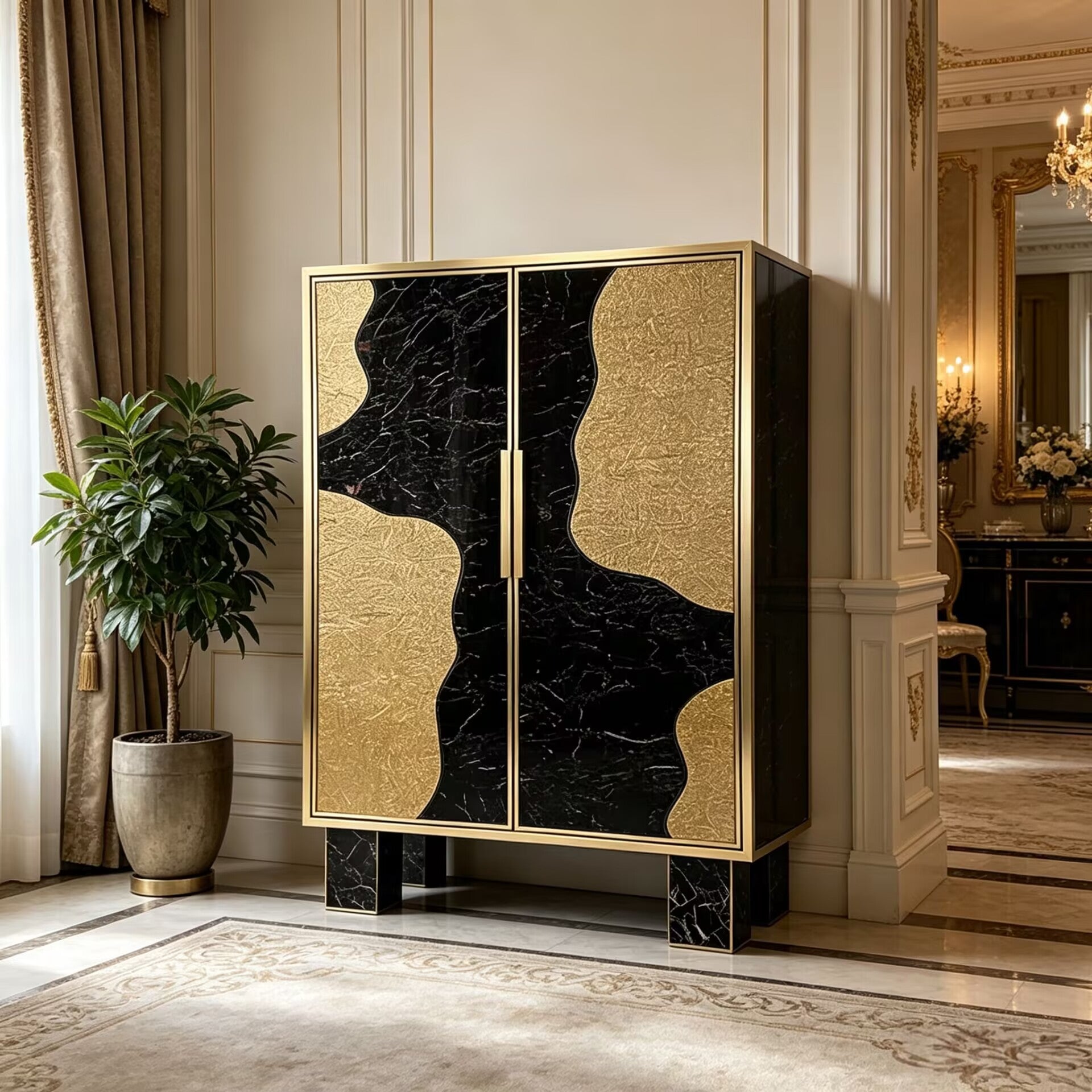 High Quality Creativity Simple Marble Customize Metal Wine Cabinet