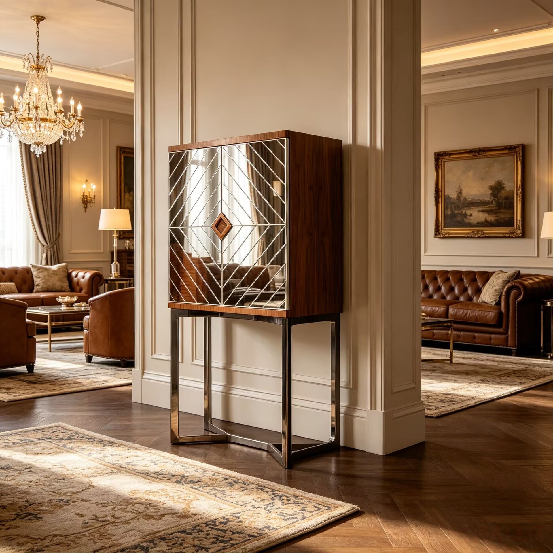 Luxury Modern Minimalism Solid Wood Glass Decorative Wine Cabinet
