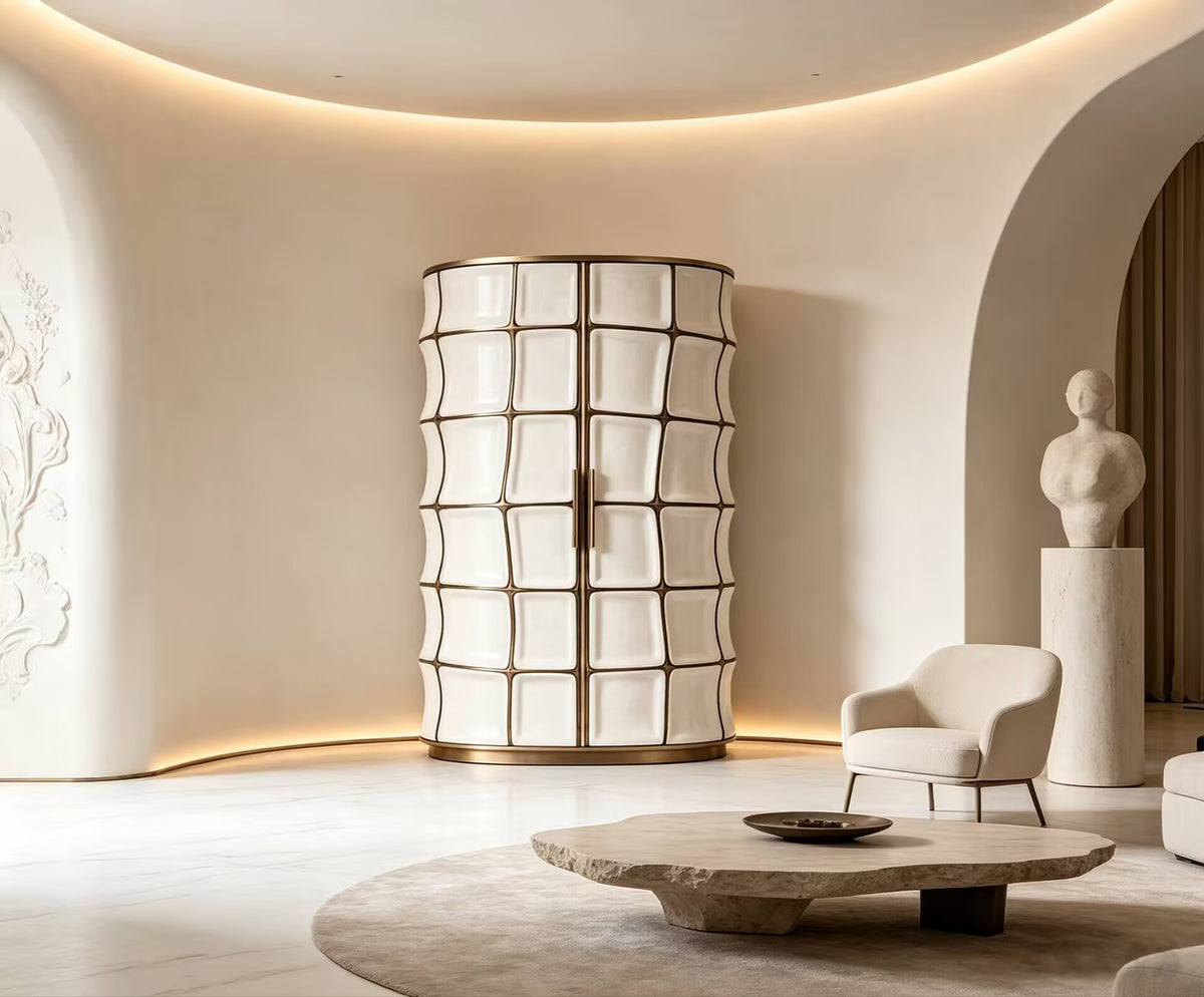 High-End Designer Ceramics Unique Geometry Metal Wine Cabinet