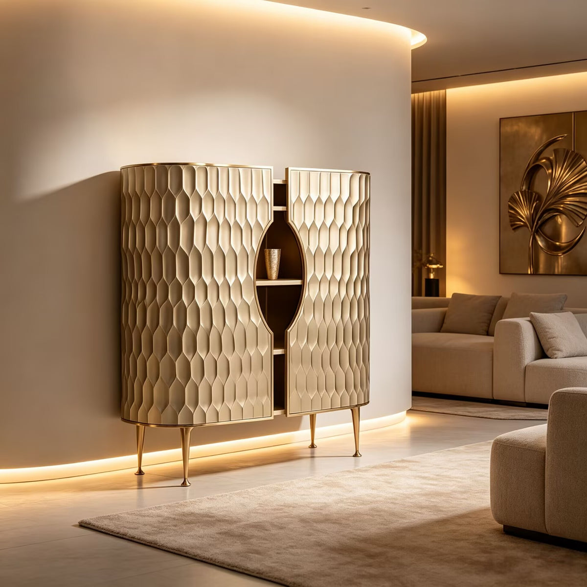 High-End Metal Unique Simple Solid Wood Fish Scales Wine Cabinet