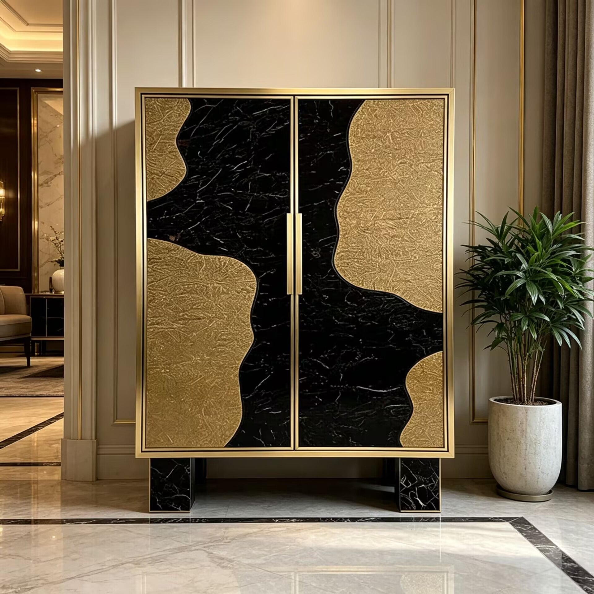 High Quality Creativity Simple Marble Customize Metal Wine Cabinet