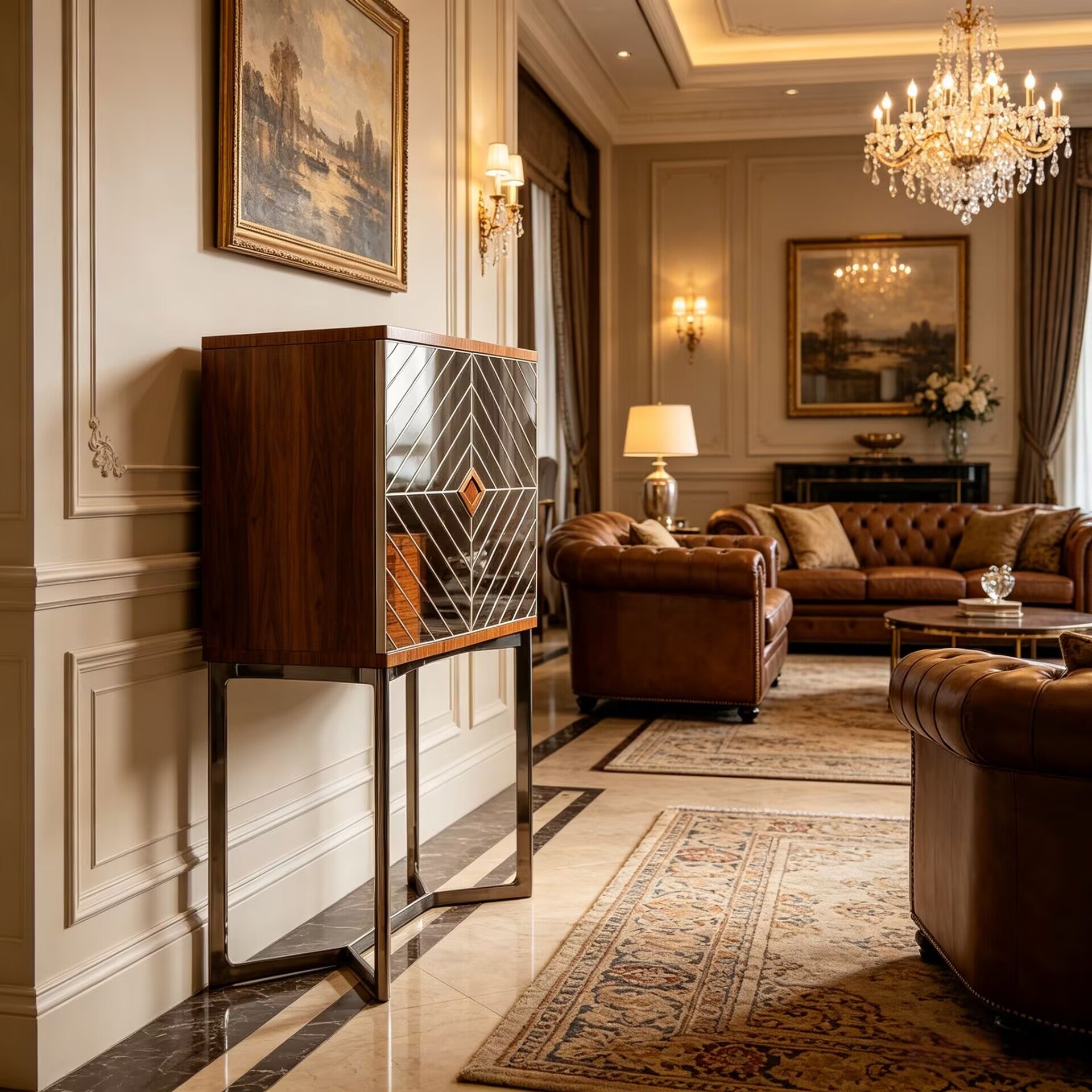 Luxury Modern Minimalism Solid Wood Glass Decorative Wine Cabinet