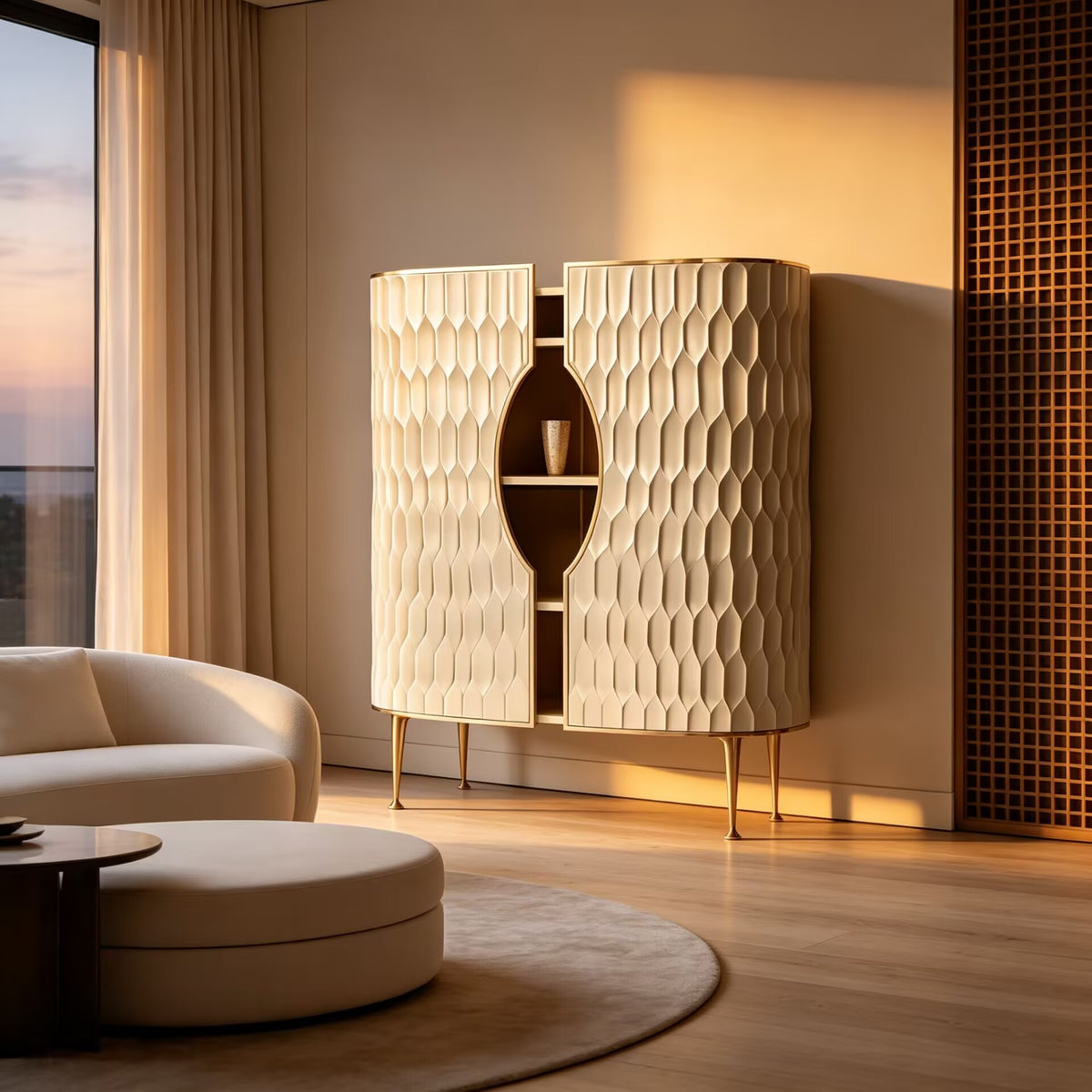 High-End Metal Unique Simple Solid Wood Fish Scales Wine Cabinet