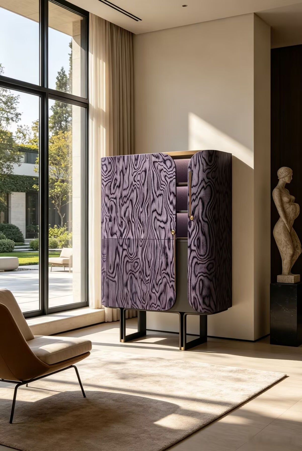 Luxurious Creativity Minimalist Solid Wood Curved Wine Cabinet