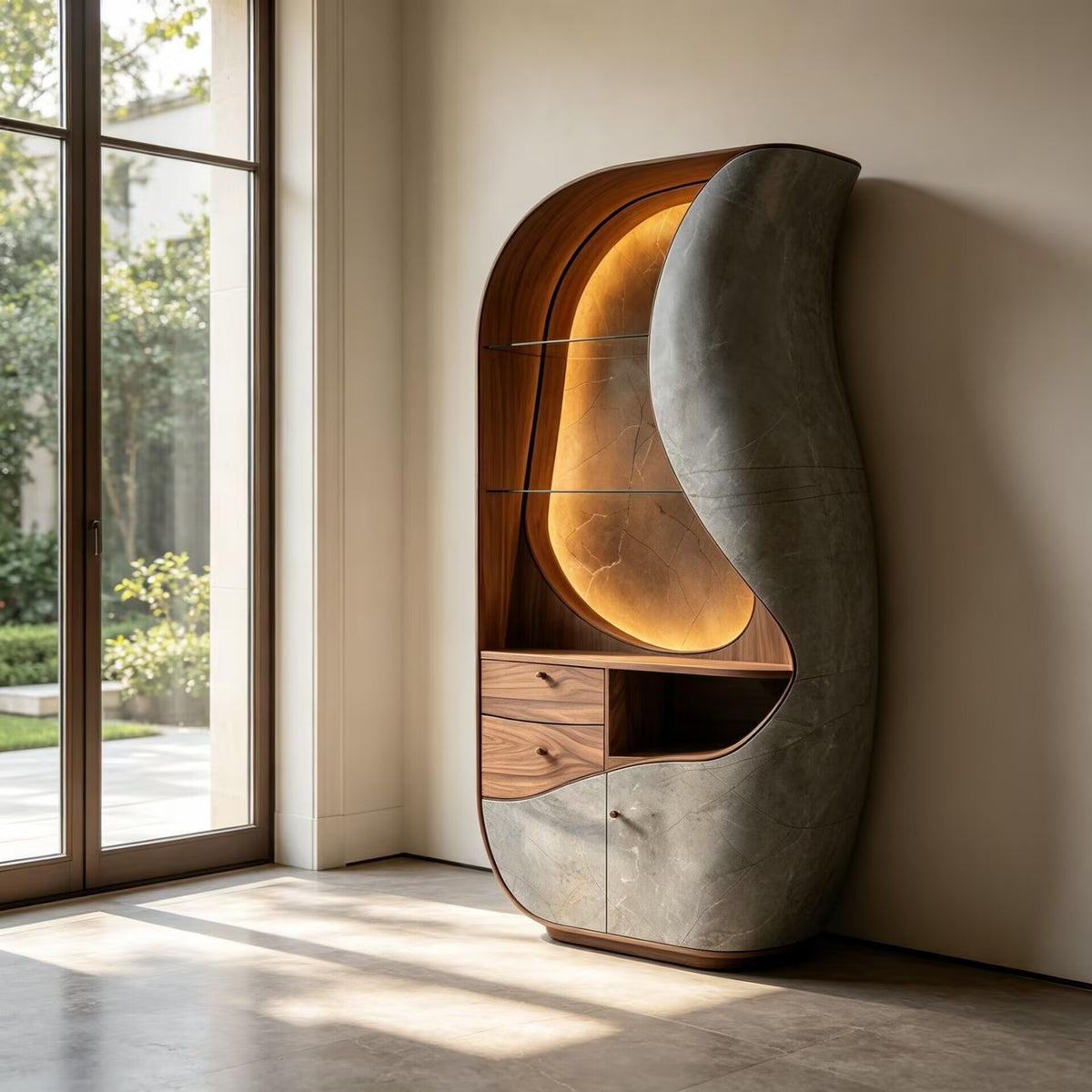 High-End Designer Irregular Minimalist Solid Wood Wine Cabinet