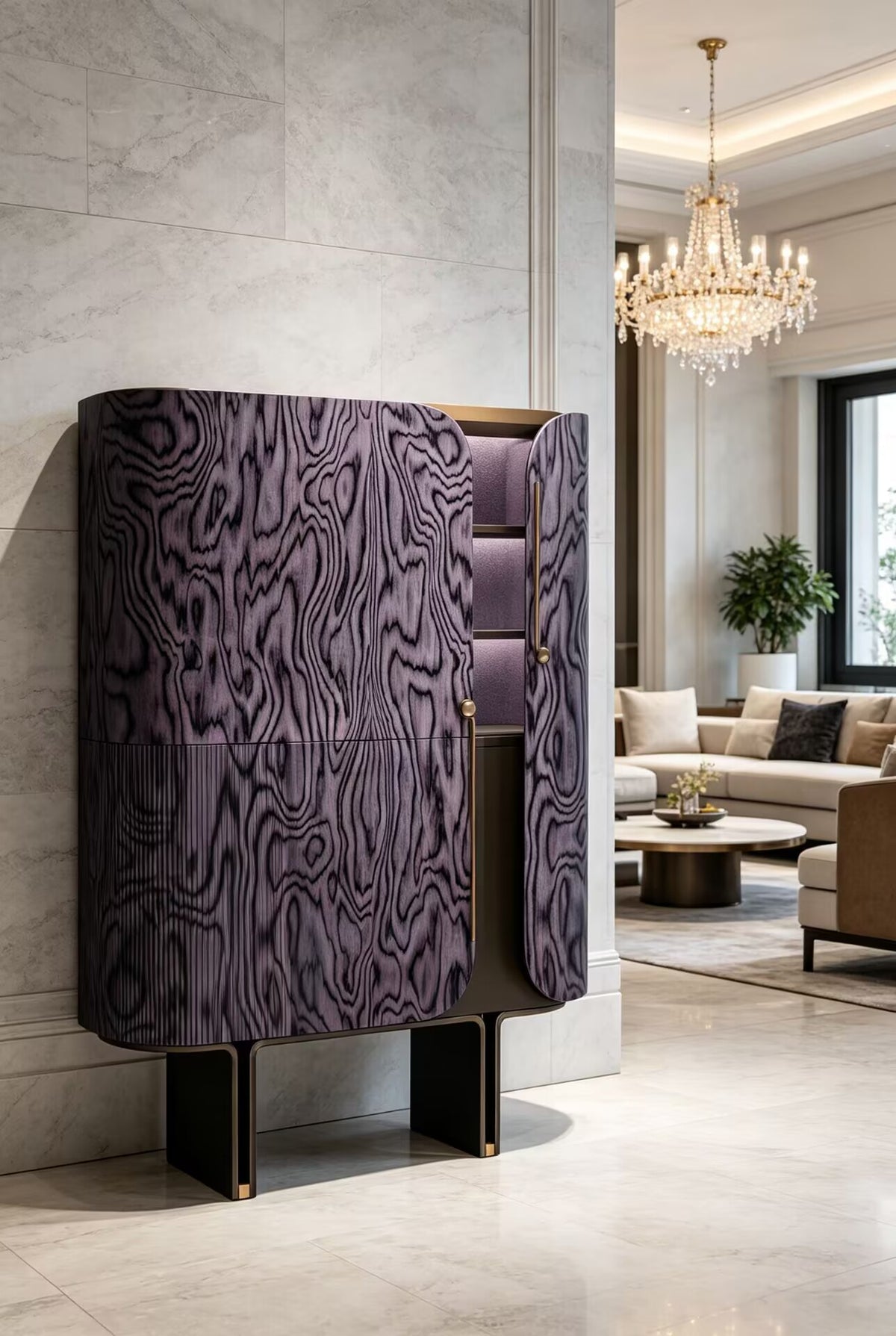 Luxurious Creativity Minimalist Solid Wood Curved Wine Cabinet