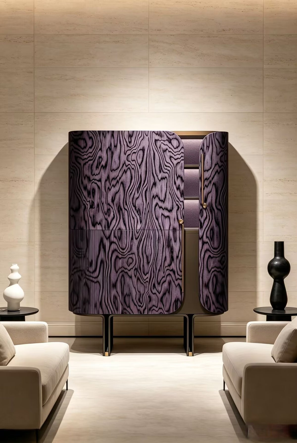 Luxurious Creativity Minimalist Solid Wood Curved Wine Cabinet
