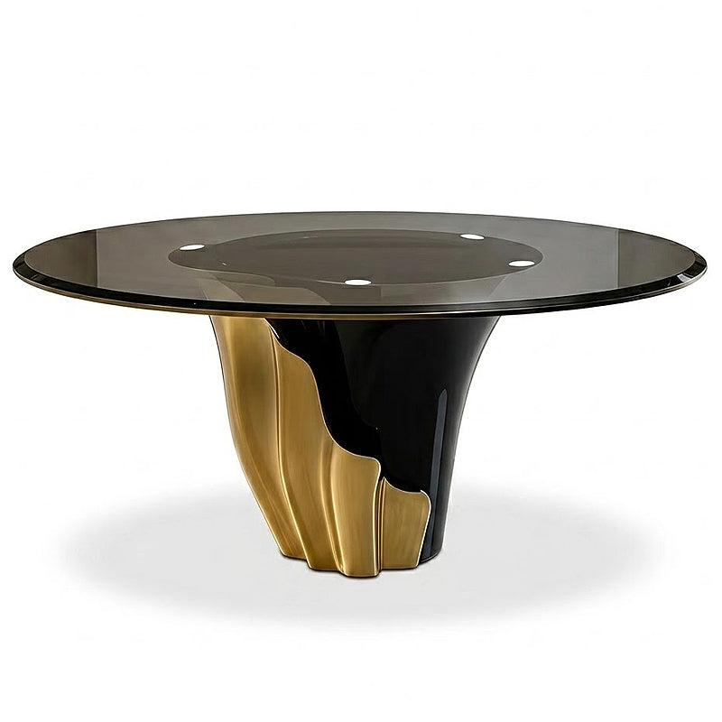 Yasmine Artistic Petal Stainless Steel Glass Round Dining Table