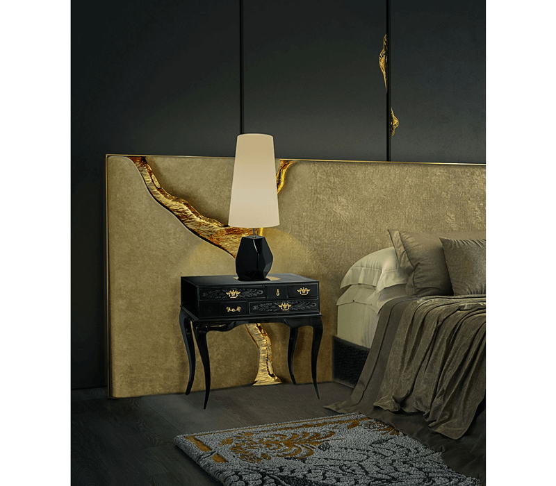 Black Solid wood brass luxurious York Nightstand