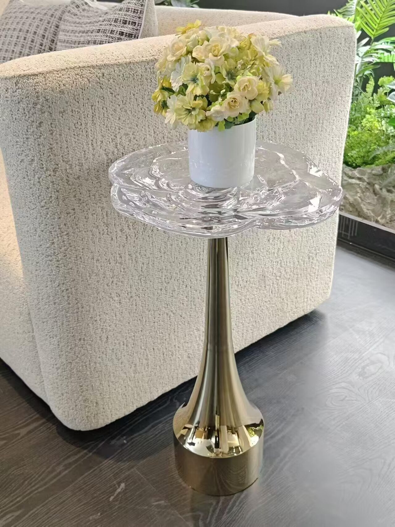 Accent Designer Simplicity Irregular Crystal Carved Metal Side Table