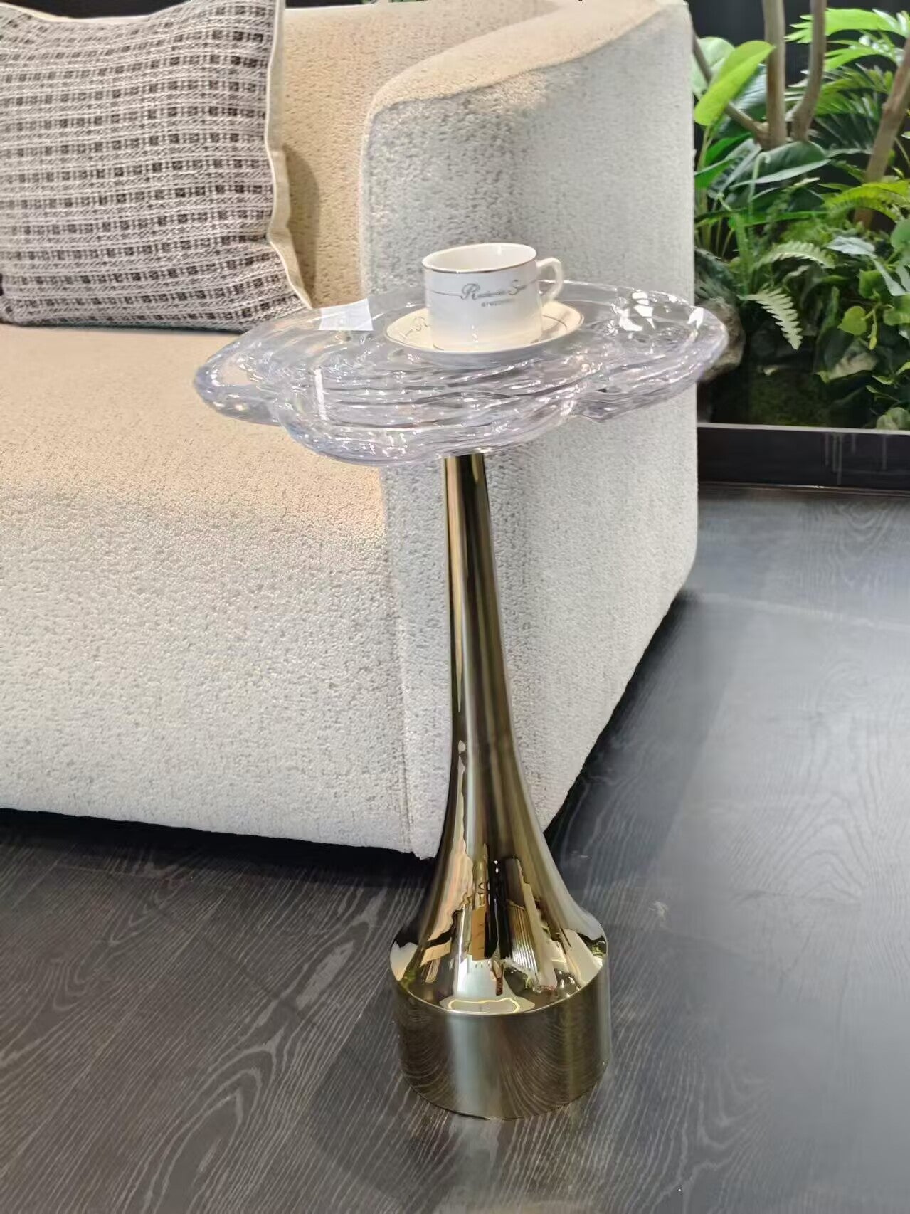Accent Designer Simplicity Irregular Crystal Carved Metal Side Table