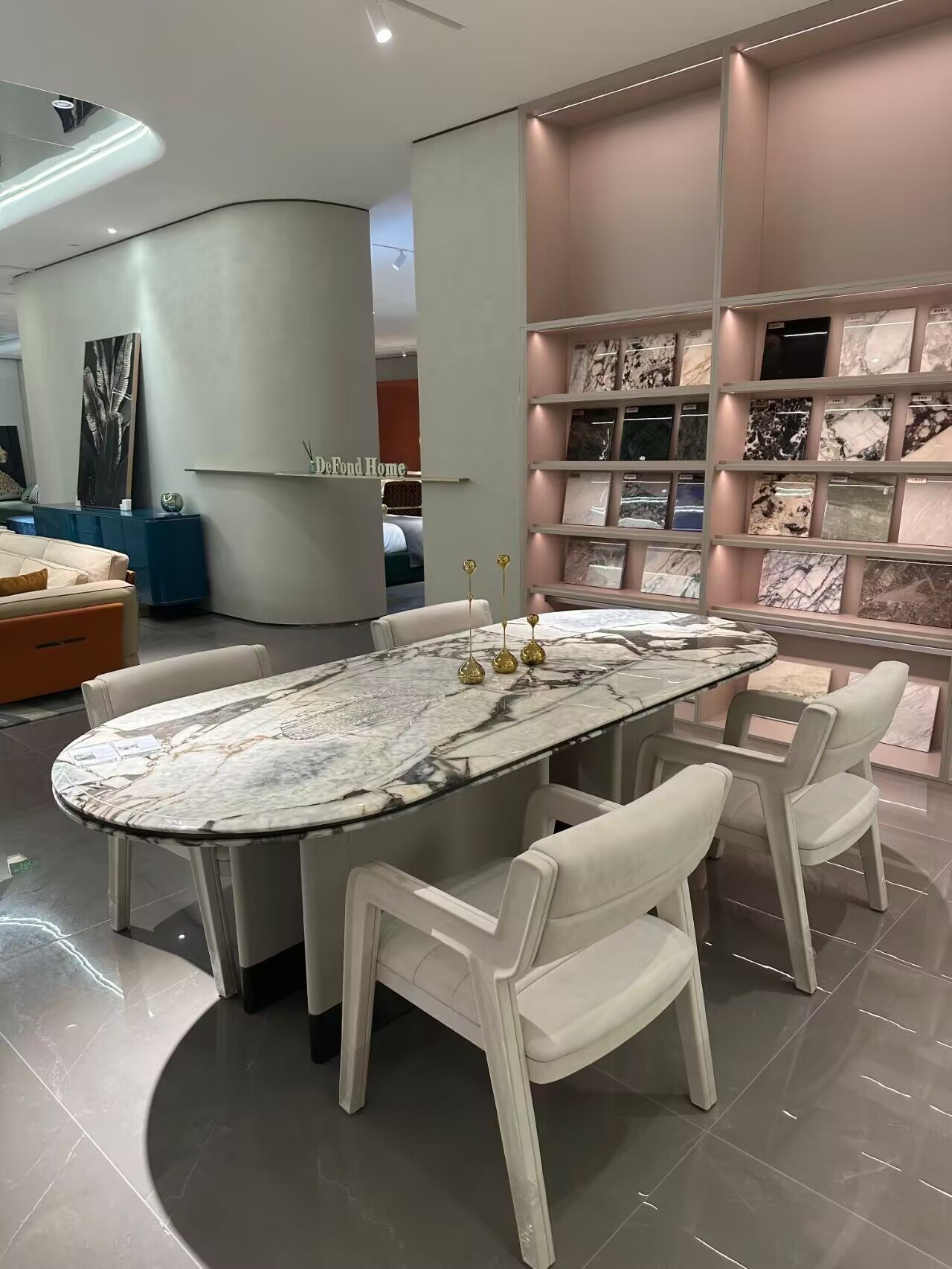 Adone Artistic Luxurious Solid Wood Upscale Marble Oval Dining Table