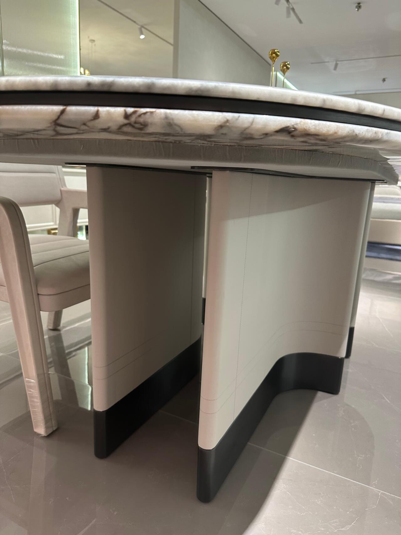 Adone Artistic Luxurious Solid Wood Upscale Marble Oval Dining Table
