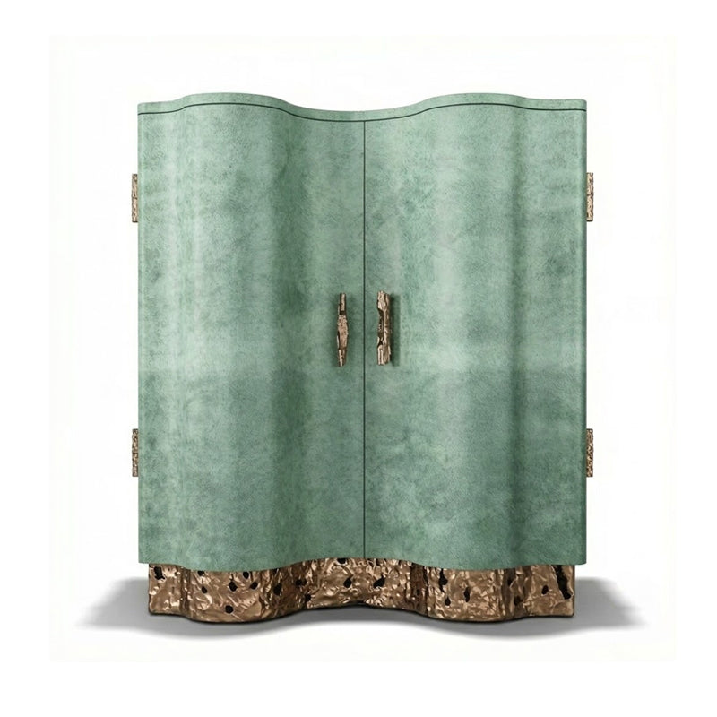Agalma Unique Creativity Retro Green Solid Wood Wave Art Sideboard
