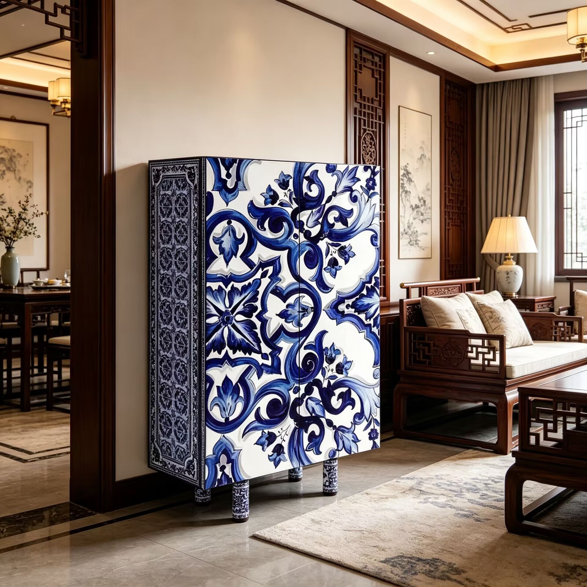Aiace Unique Creativity Hand-Painted Solid Wood Sideboard
