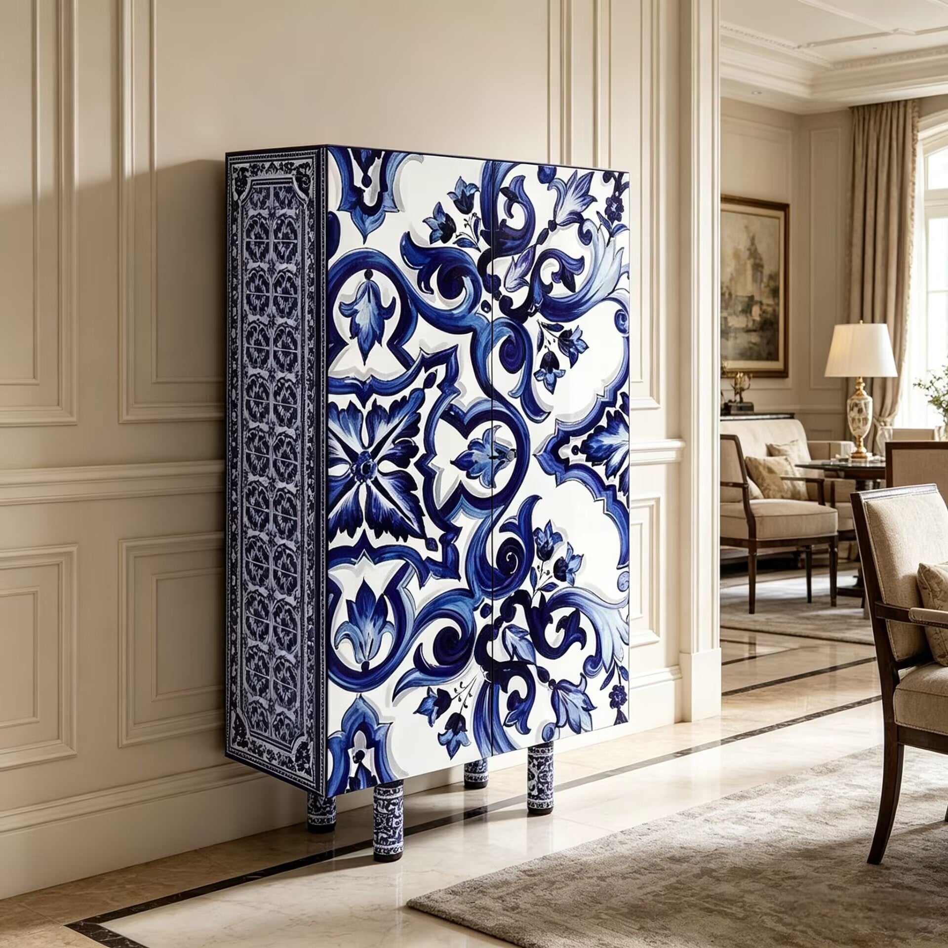 Aiace Unique Creativity Hand-Painted Solid Wood Sideboard