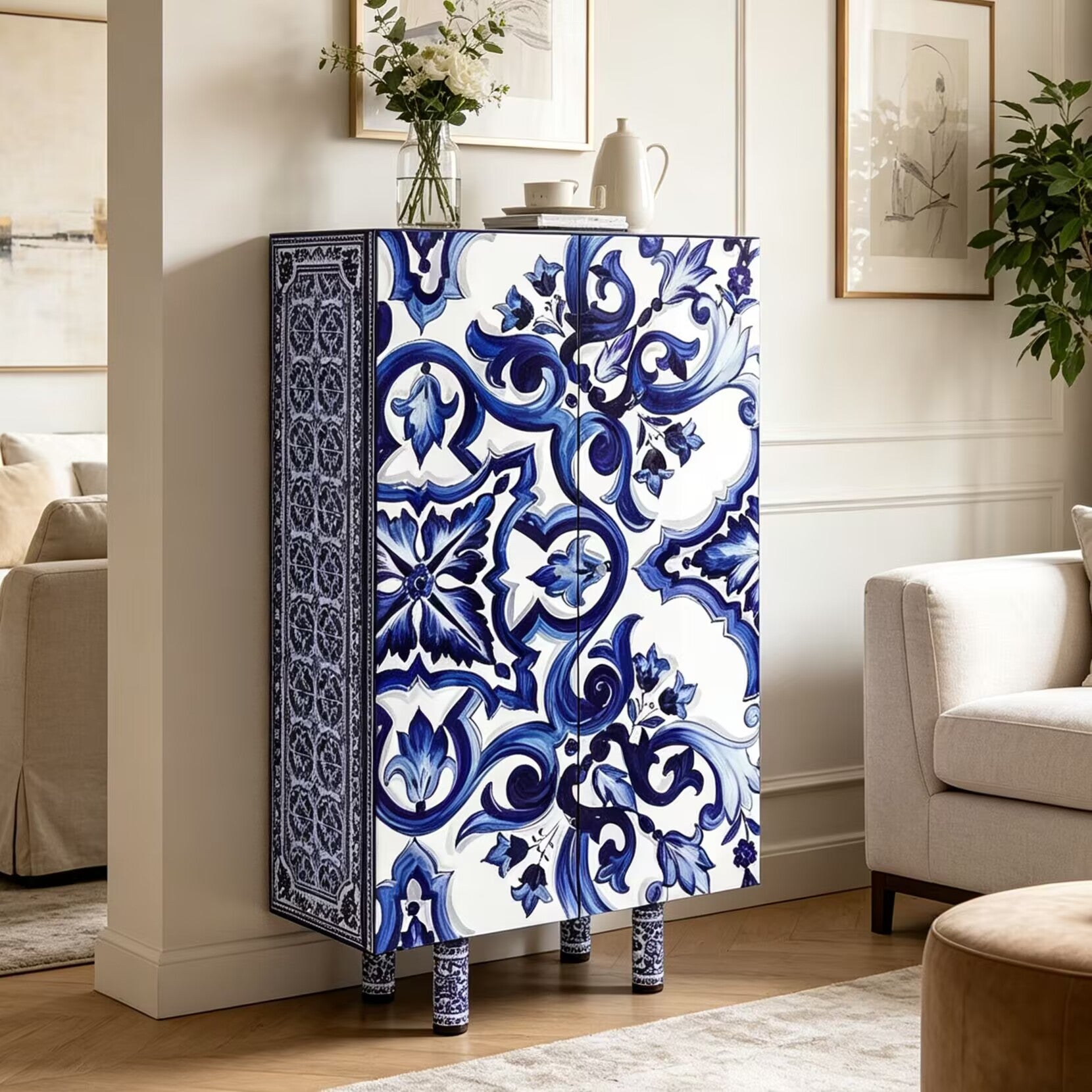 Aiace Unique Creativity Hand-Painted Solid Wood Sideboard