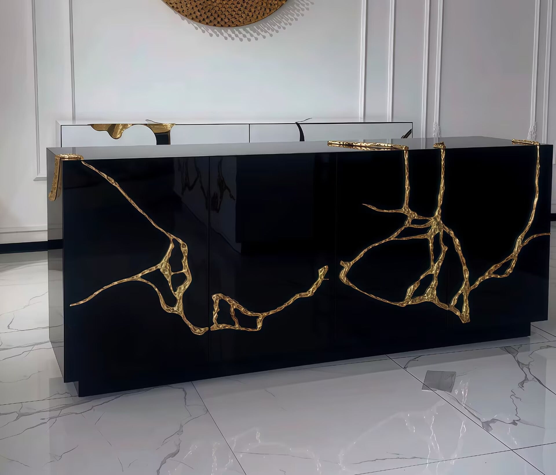 Akar Modern Luxury Art Brass Simplicity Solid Wood Sideboard