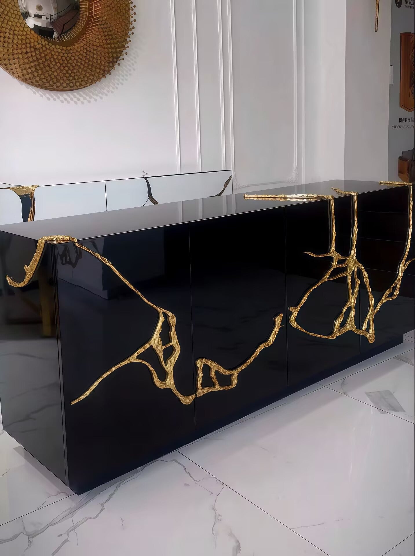 Akar Modern Luxury Art Brass Simplicity Solid Wood Sideboard
