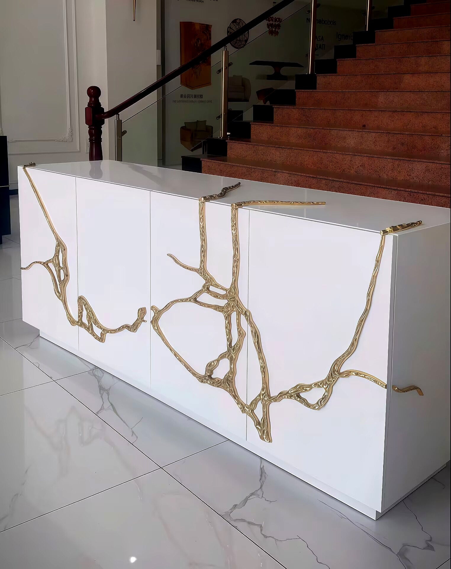 Akar Modern Luxury Art Brass Simplicity Solid Wood Sideboard