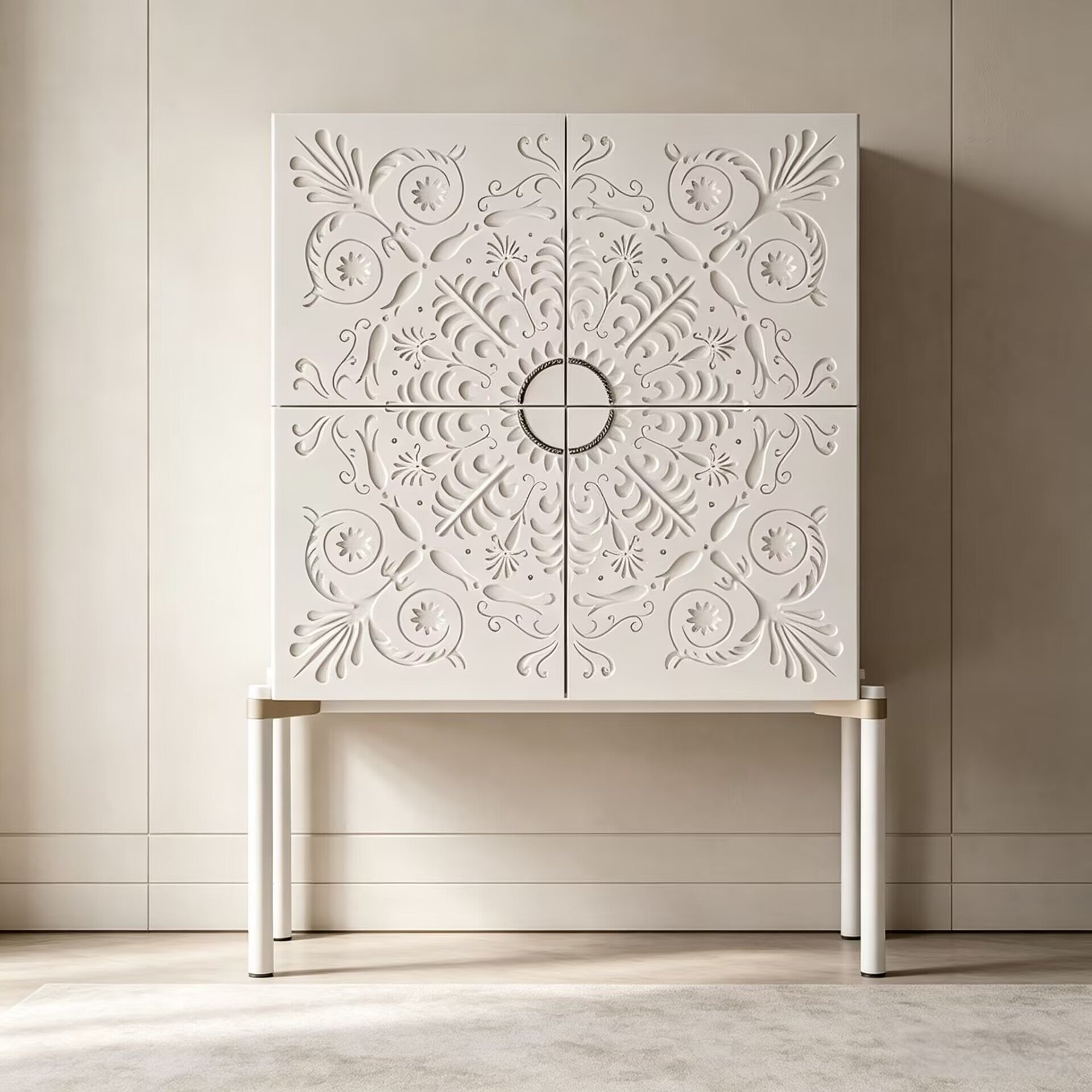 Alexandra 30Th Minimalism Artistic Carved Solid Wood Wine Cabinet
