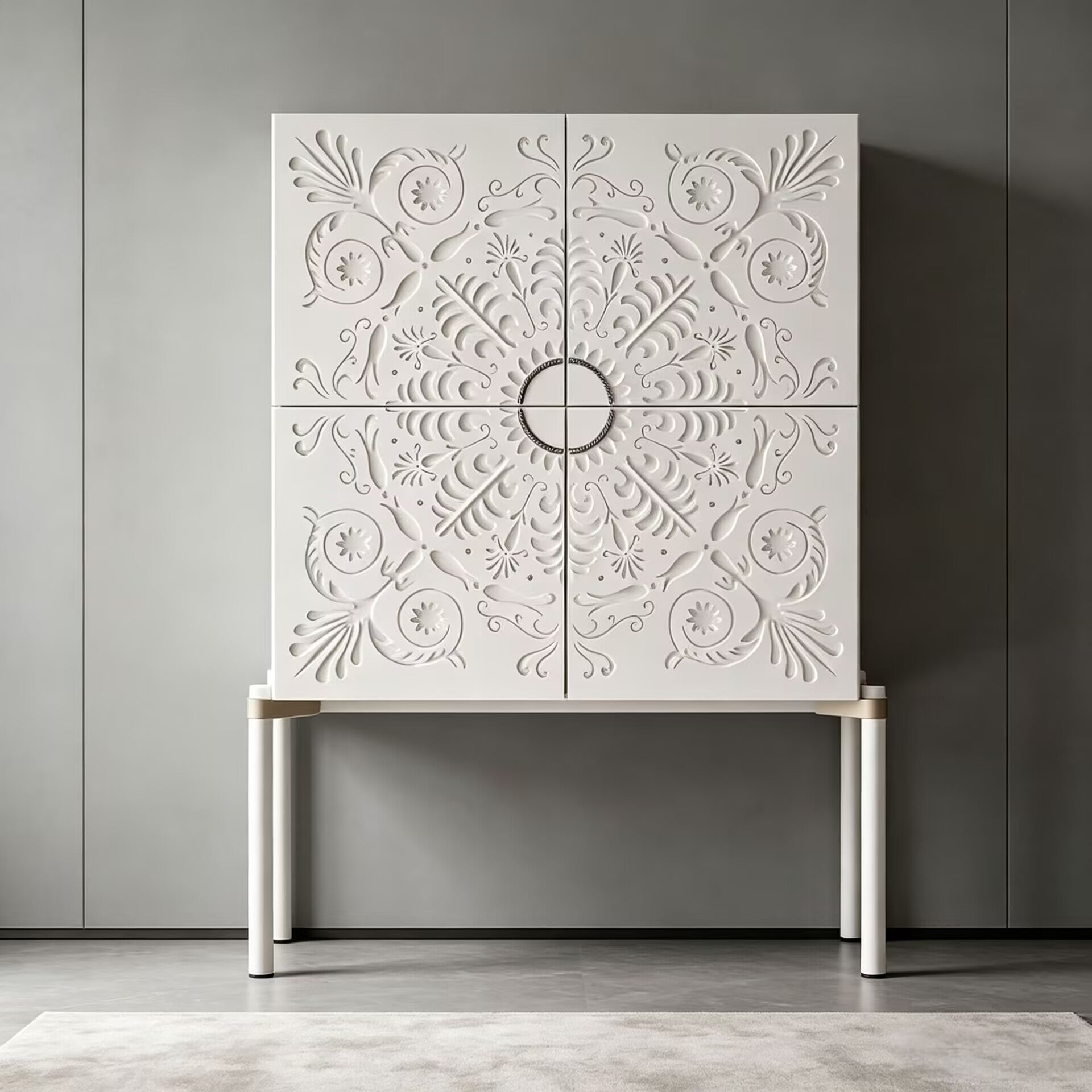 Alexandra 30Th Minimalism Artistic Carved Solid Wood Wine Cabinet