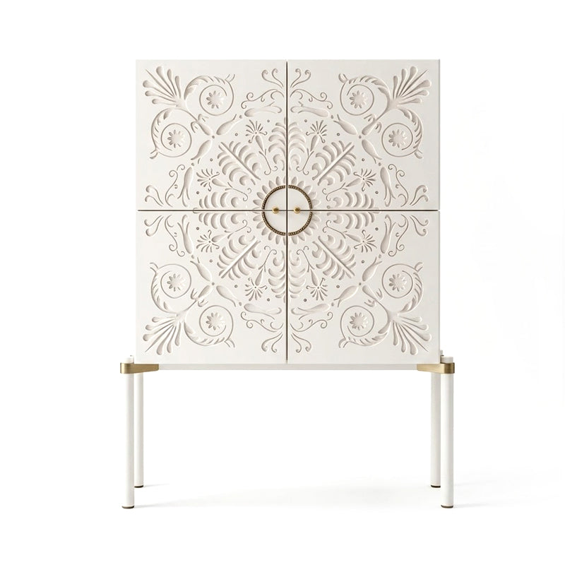 Alexandra 30Th Minimalism Artistic Carved Solid Wood Wine Cabinet