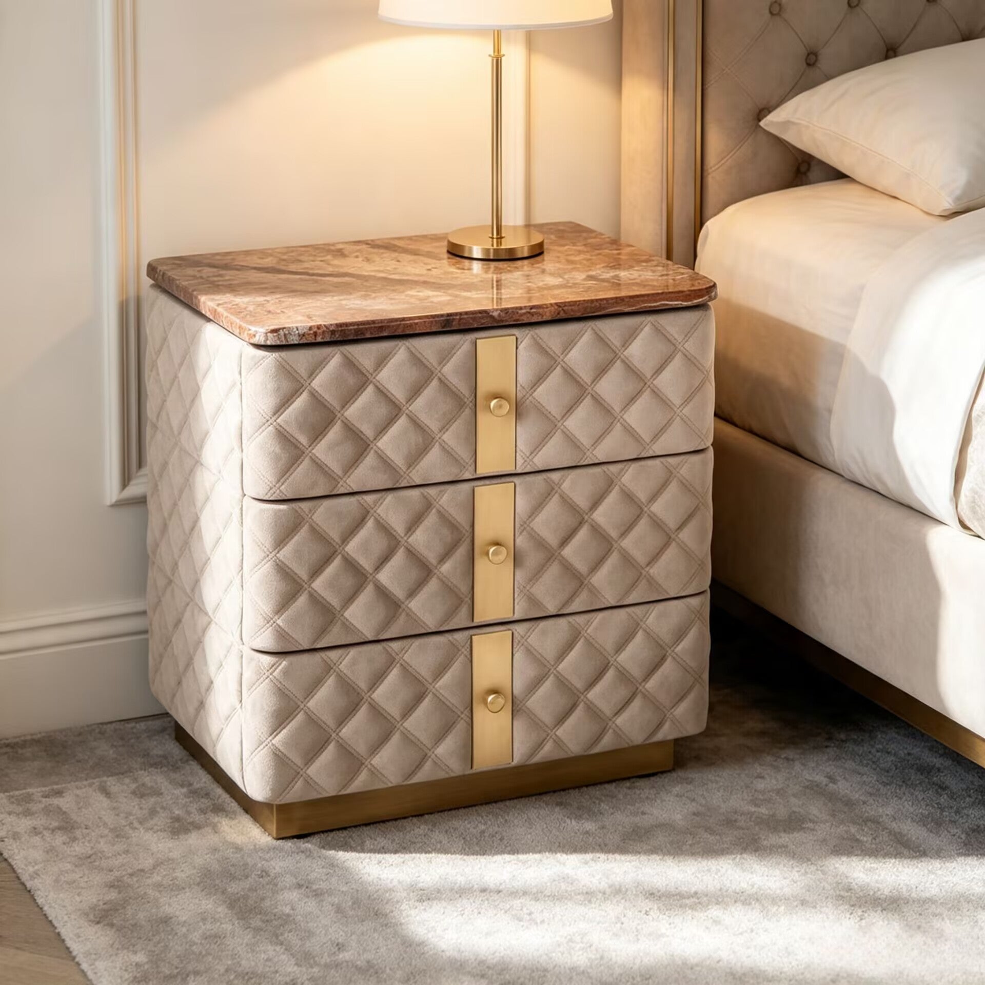 Alfred Designer Minimalist Solid Wood Artistic Leather Bedside Table