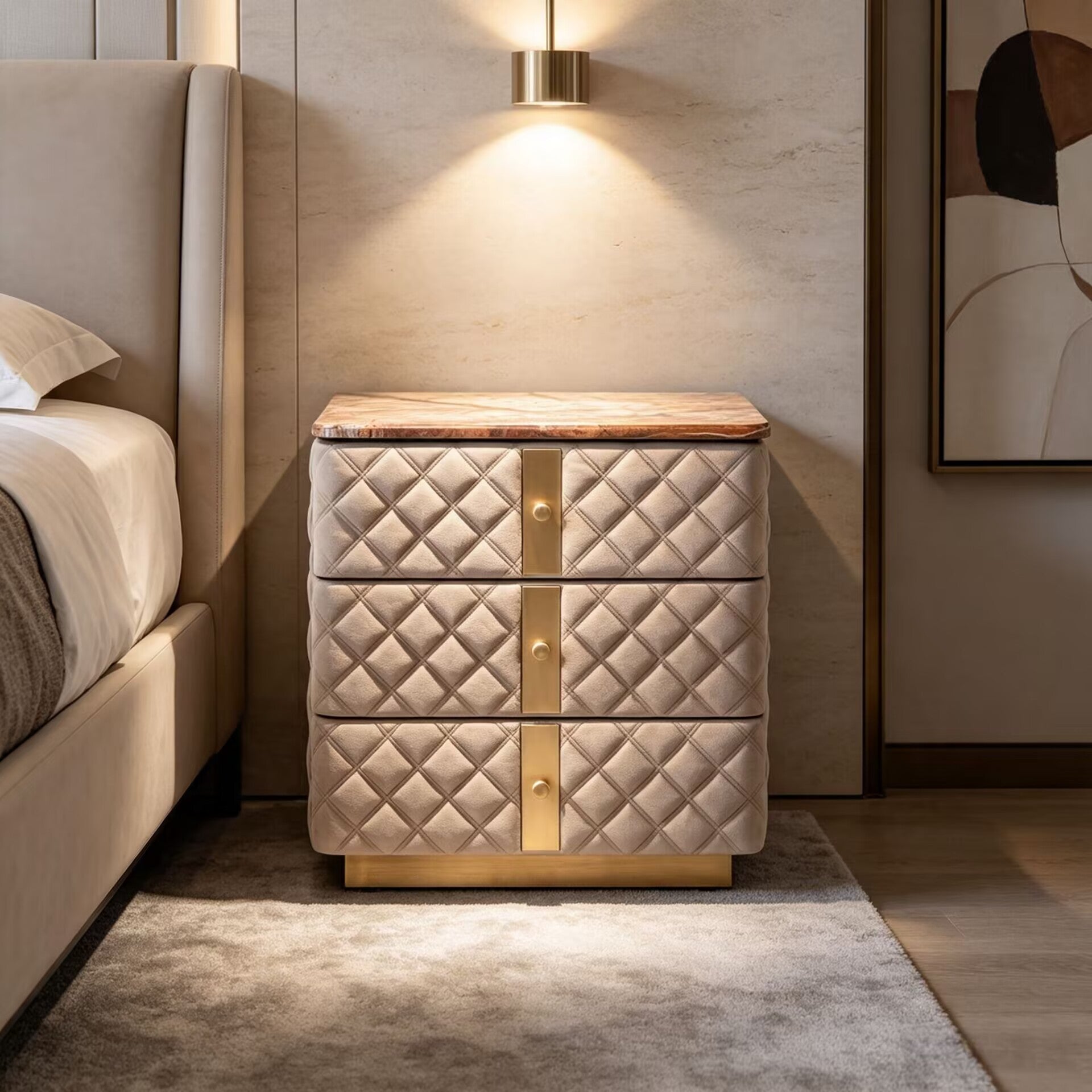 Alfred Designer Minimalist Solid Wood Artistic Leather Bedside Table