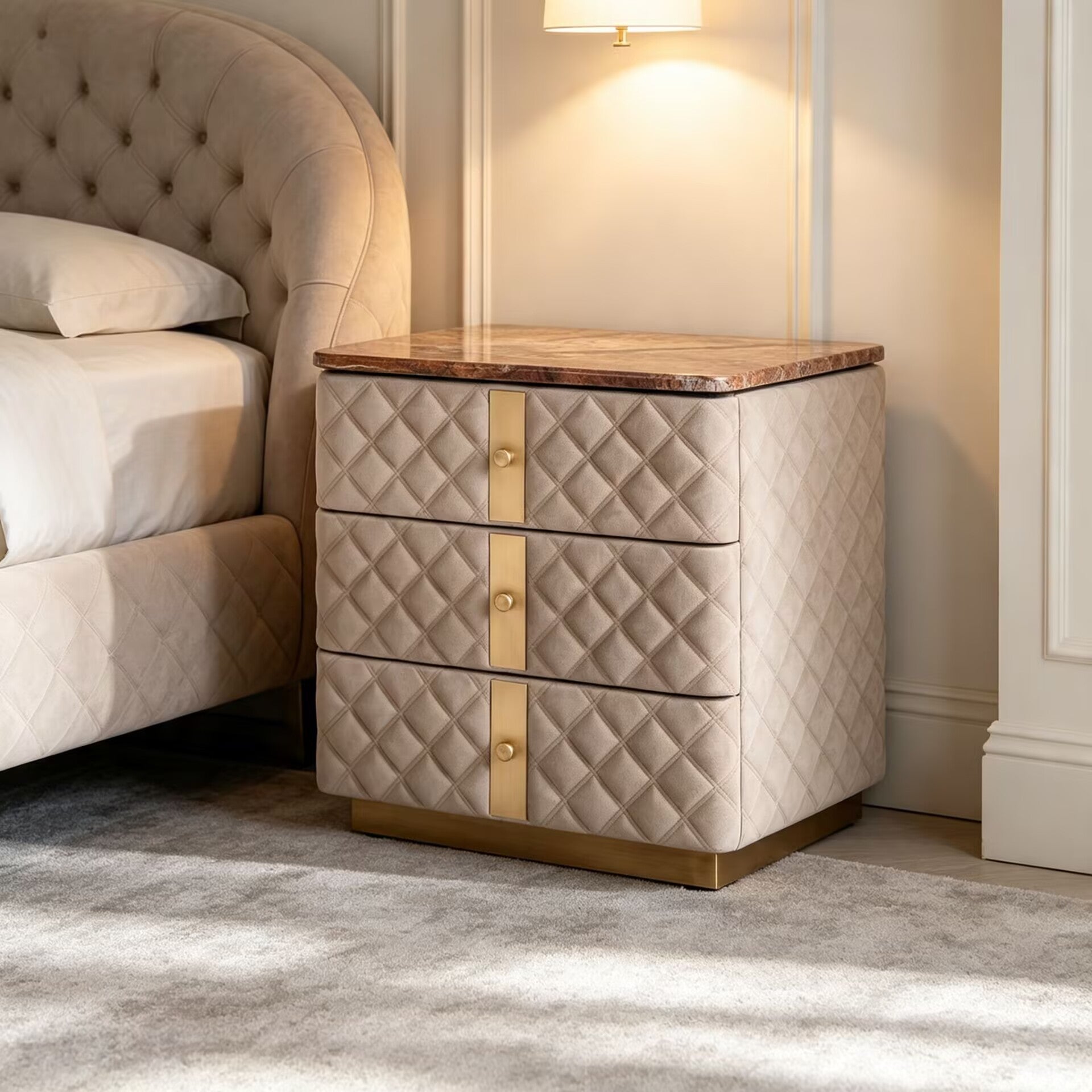 Alfred Designer Minimalist Solid Wood Artistic Leather Bedside Table