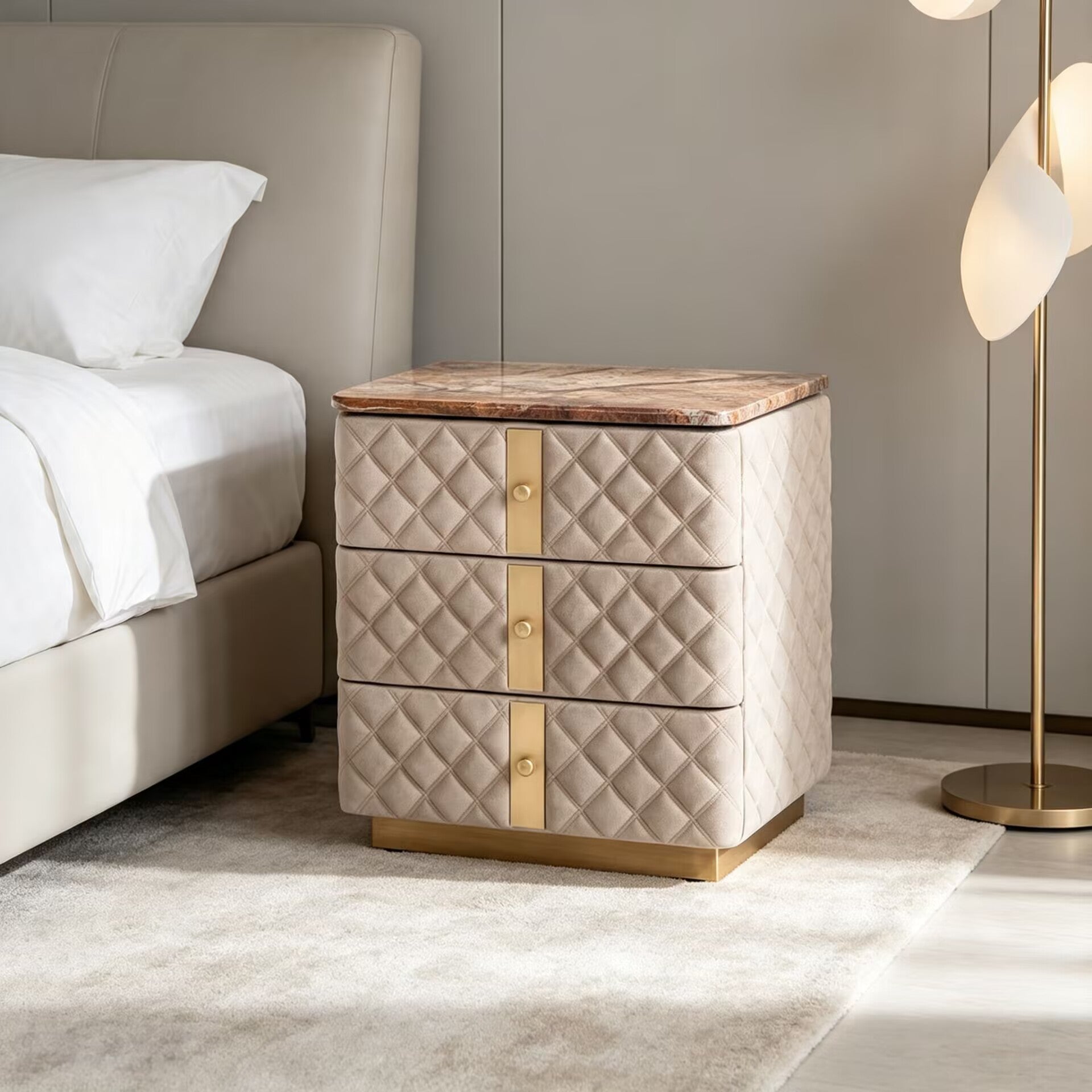 Alfred Designer Minimalist Solid Wood Artistic Leather Bedside Table