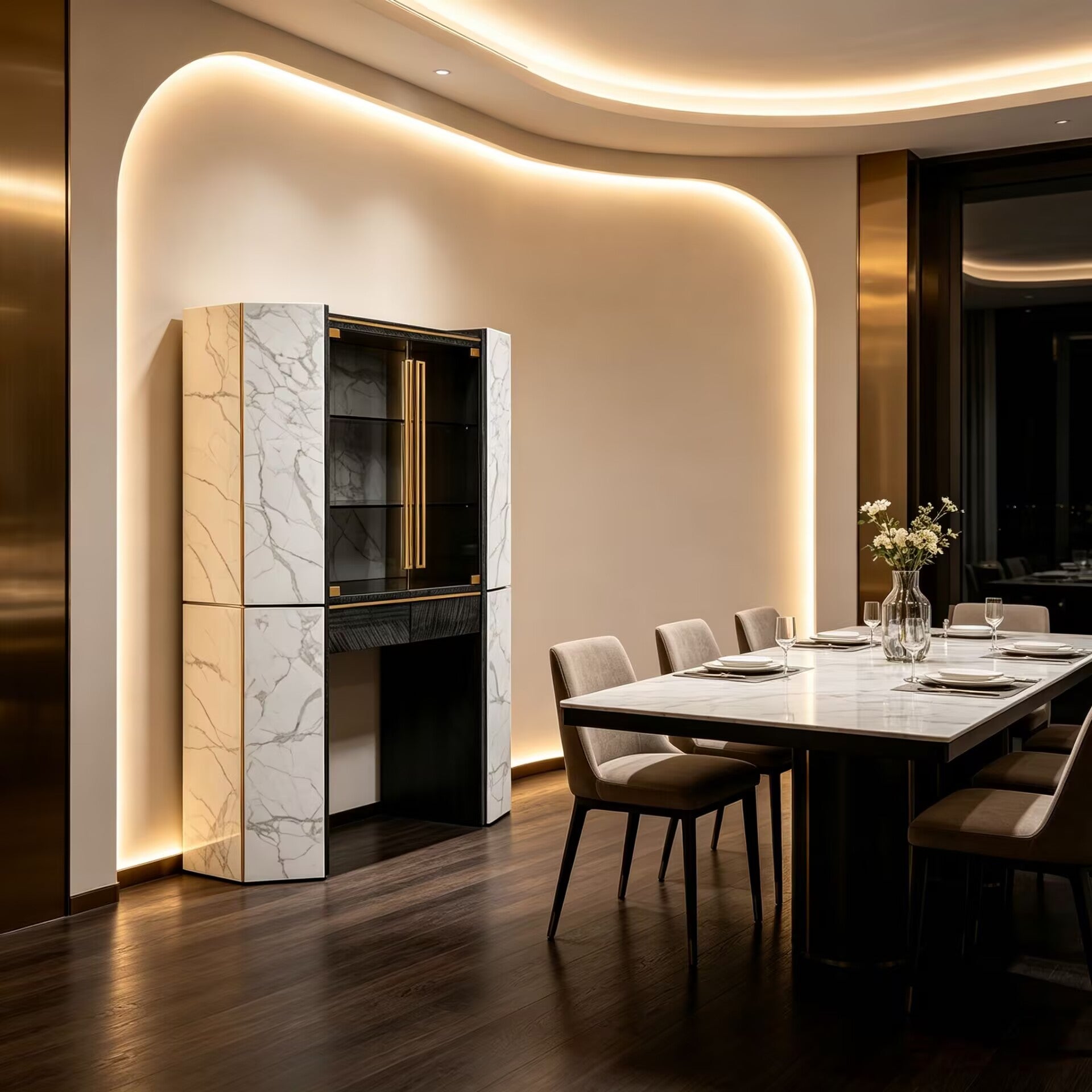 Algerone Villa Unique Artistic High-End Marble Glass Wine Cabinet