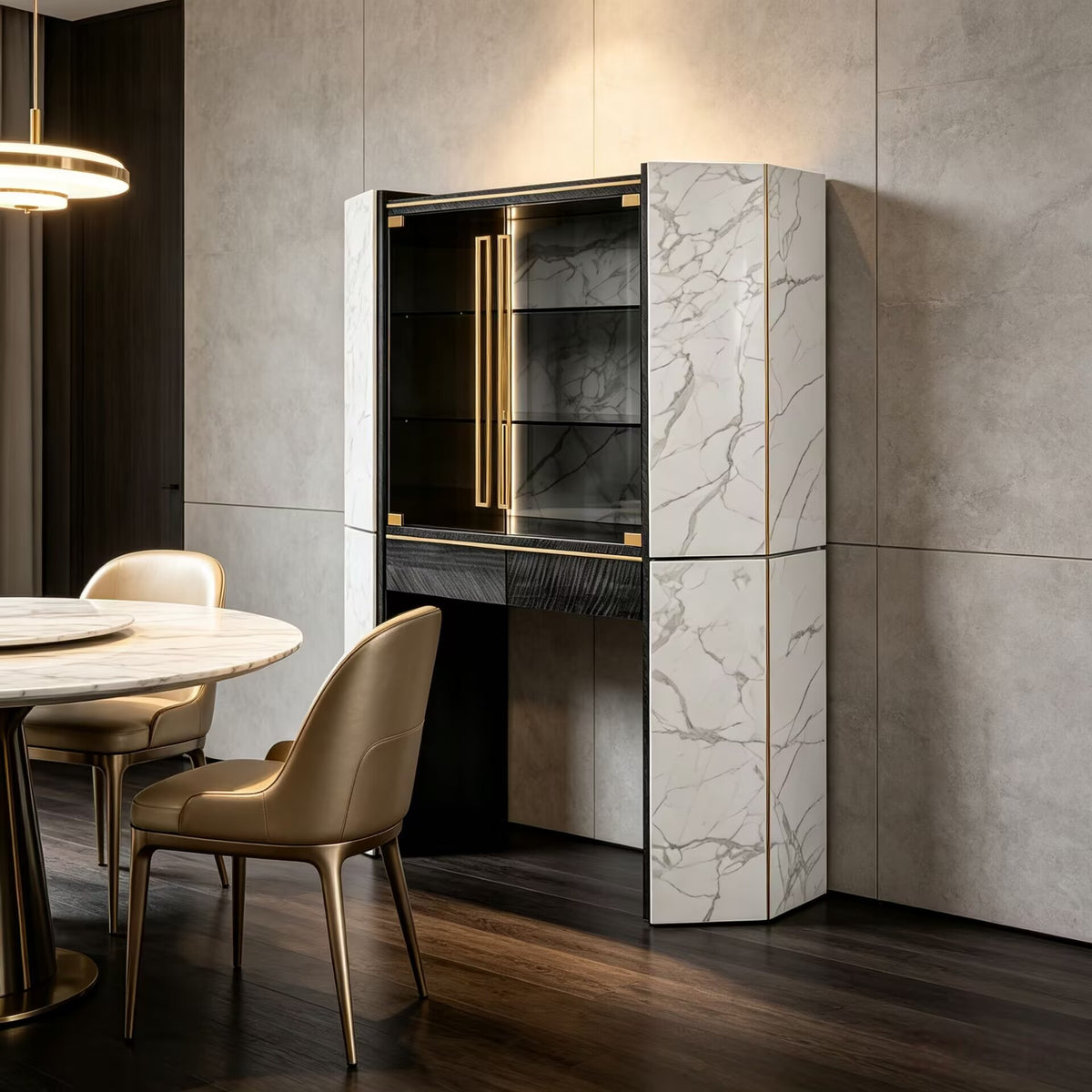 Algerone Villa Unique Artistic High-End Marble Glass Wine Cabinet