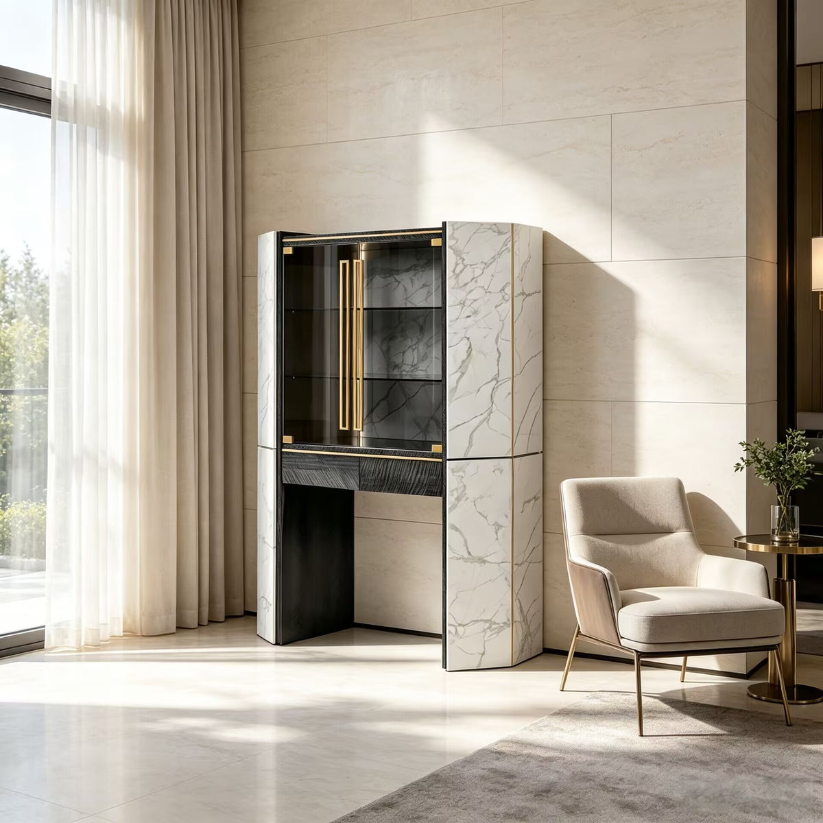 Algerone Villa Unique Artistic High-End Marble Glass Wine Cabinet