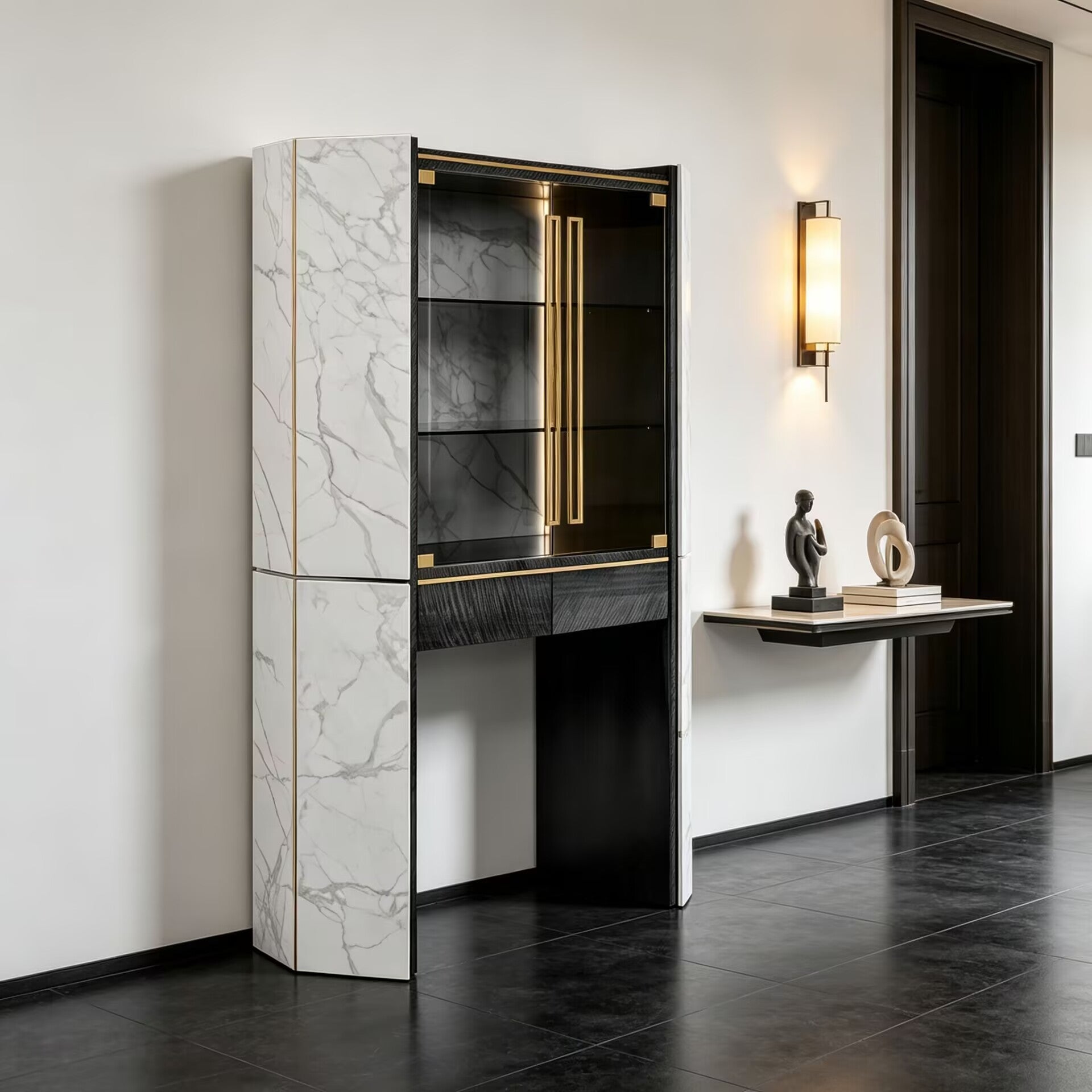 Algerone Villa Unique Artistic High-End Marble Glass Wine Cabinet