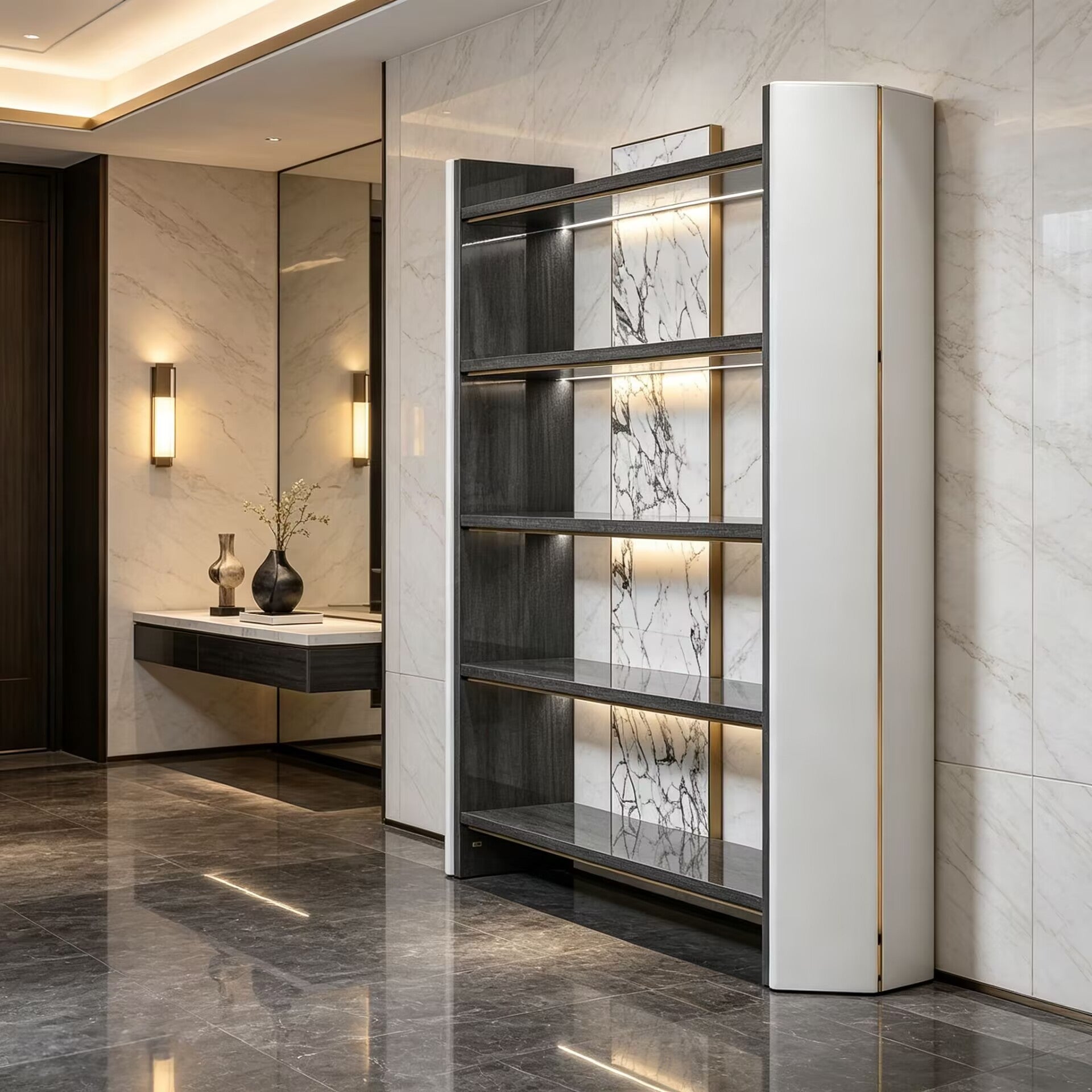 Algerone Modern Minimalist Solid Wood Designer Marble Bookshelf