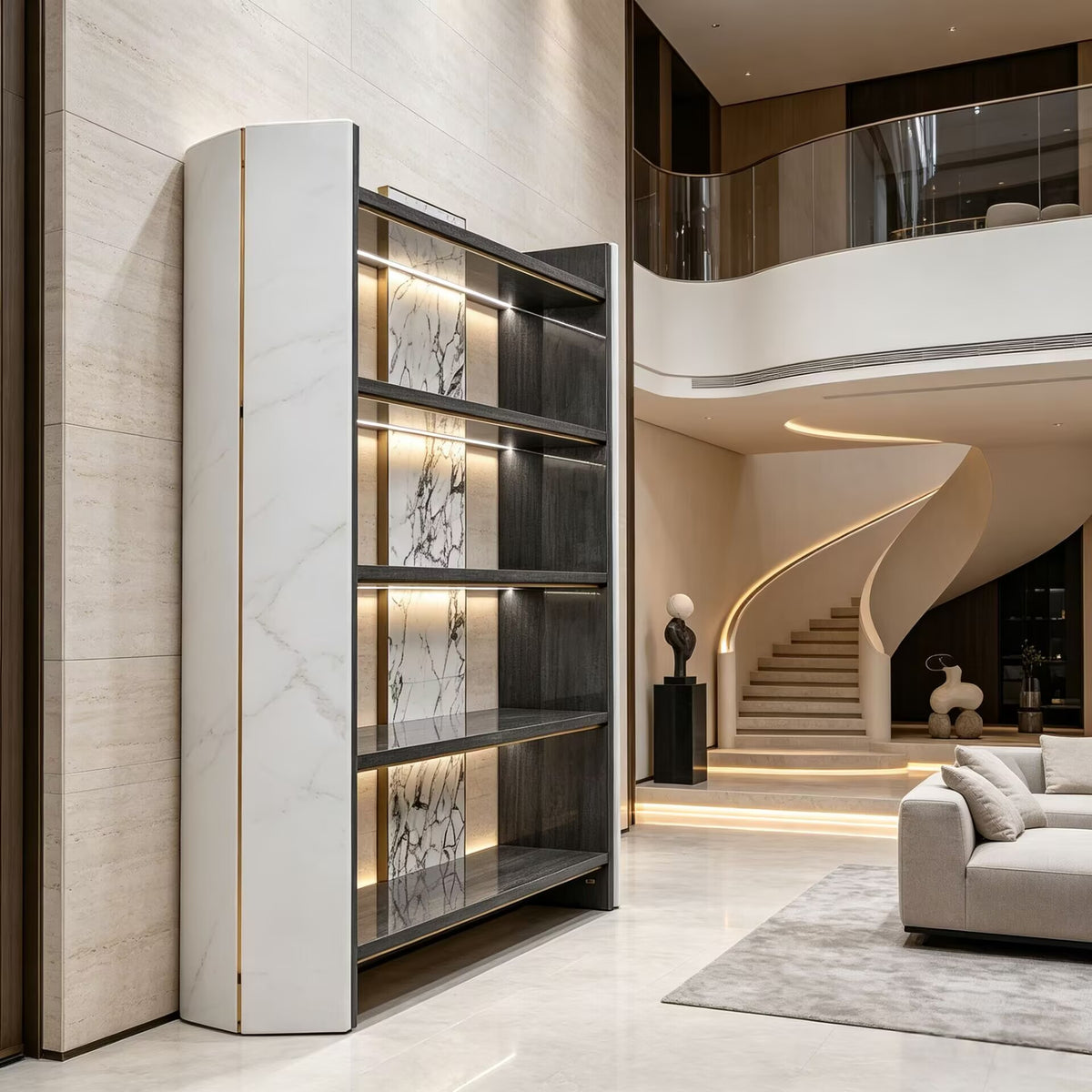 Algerone Modern Minimalist Solid Wood Designer Marble Bookshelf