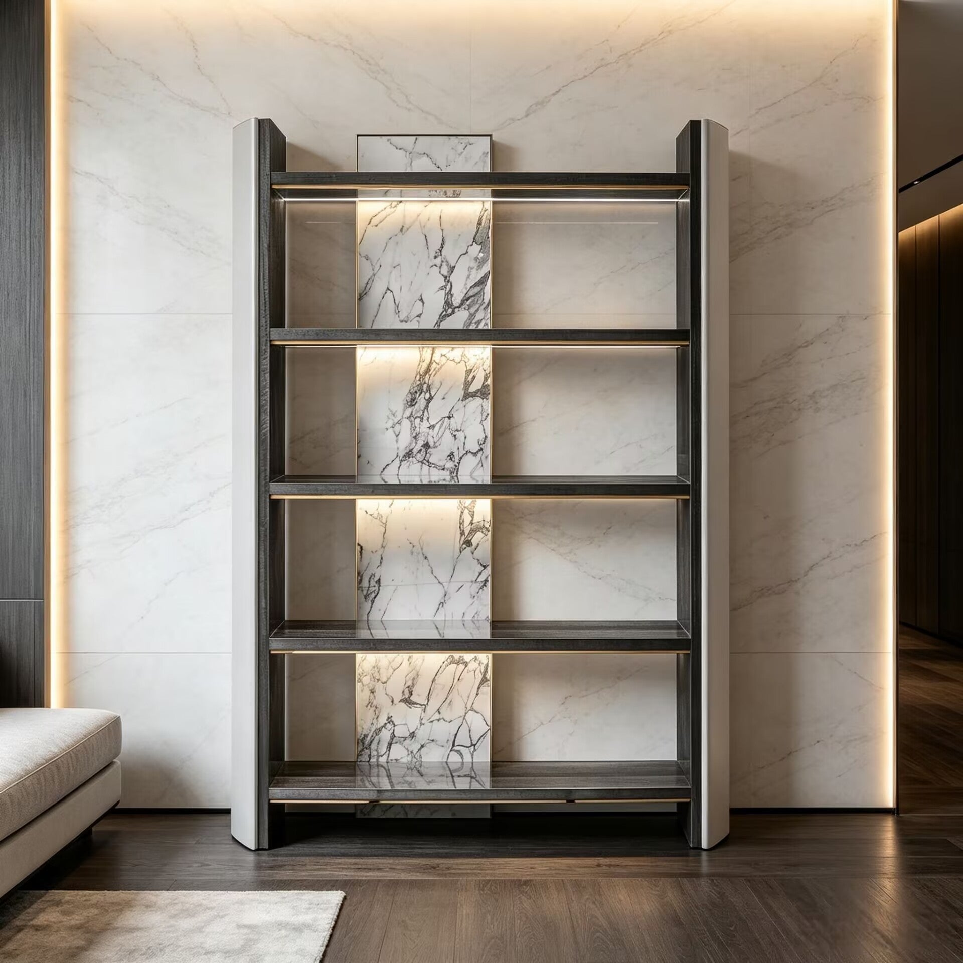 Algerone Modern Minimalist Solid Wood Designer Marble Bookshelf