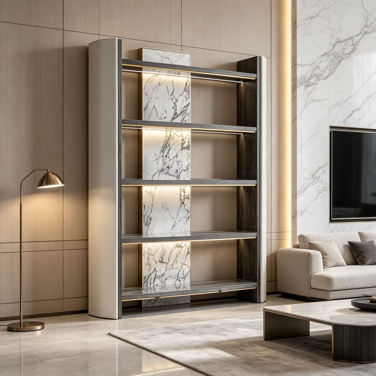 Algerone Modern Minimalist Solid Wood Designer Marble Bookshelf