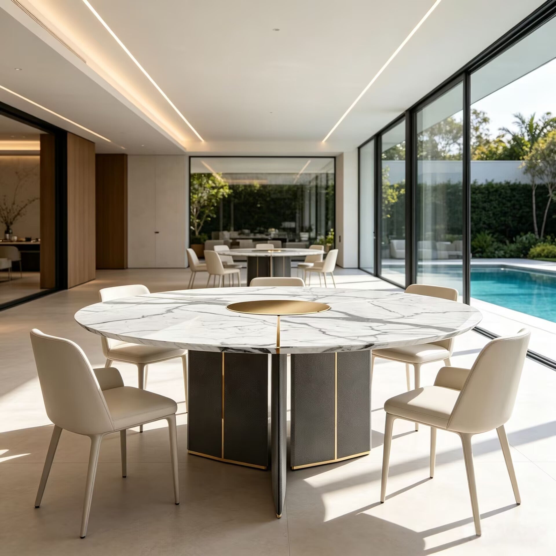Algerone Luxurious High-End Natural Marble Round Dining Table