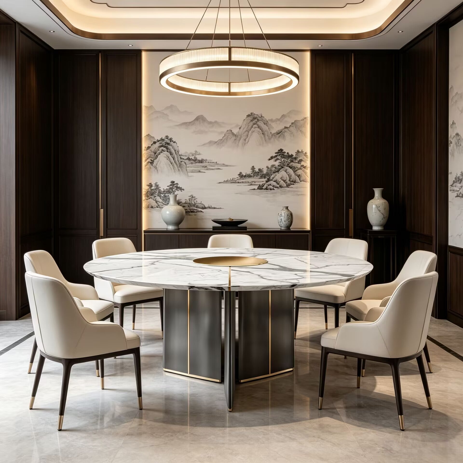 Algerone Luxurious High-End Natural Marble Round Dining Table