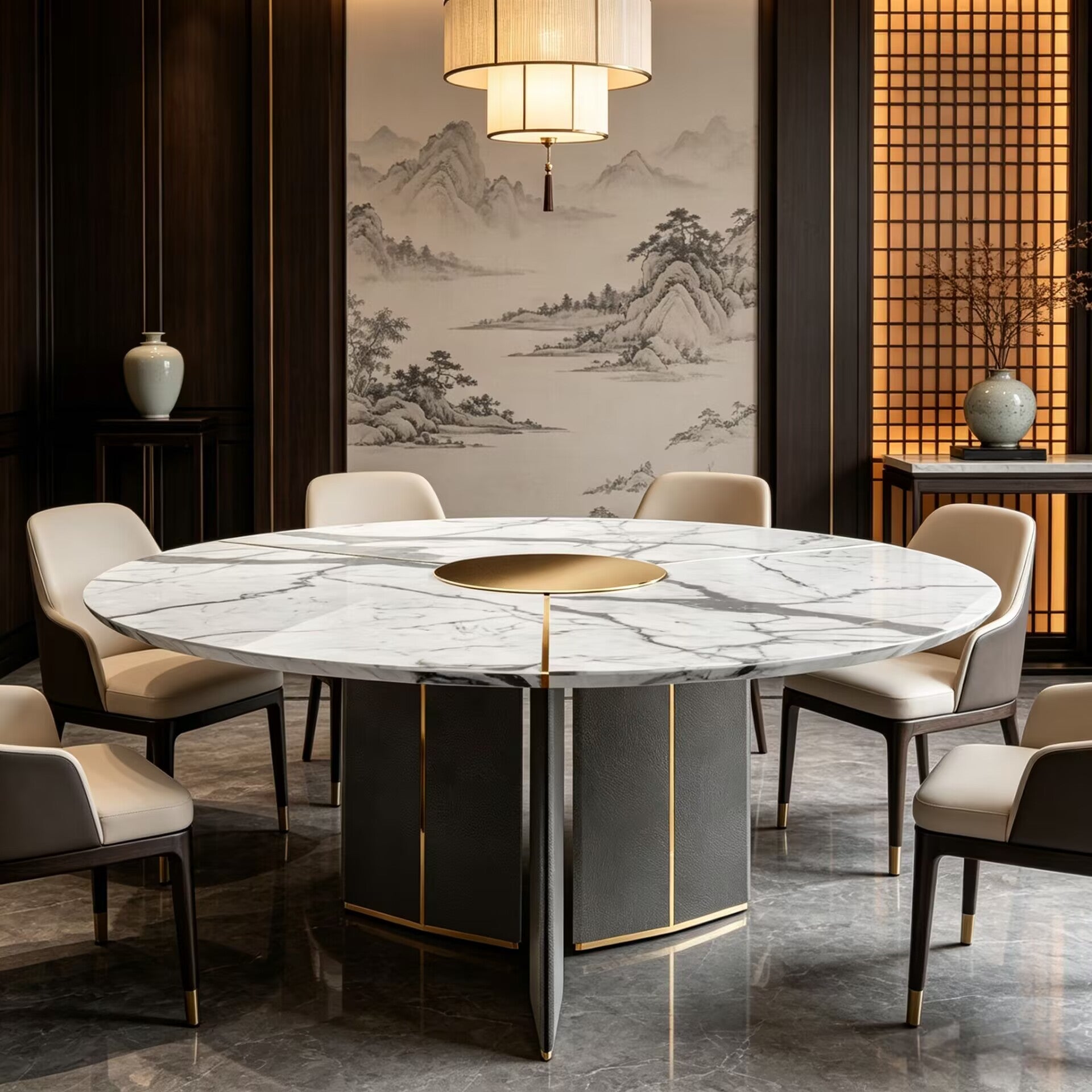 Algerone Luxurious High-End Natural Marble Round Dining Table