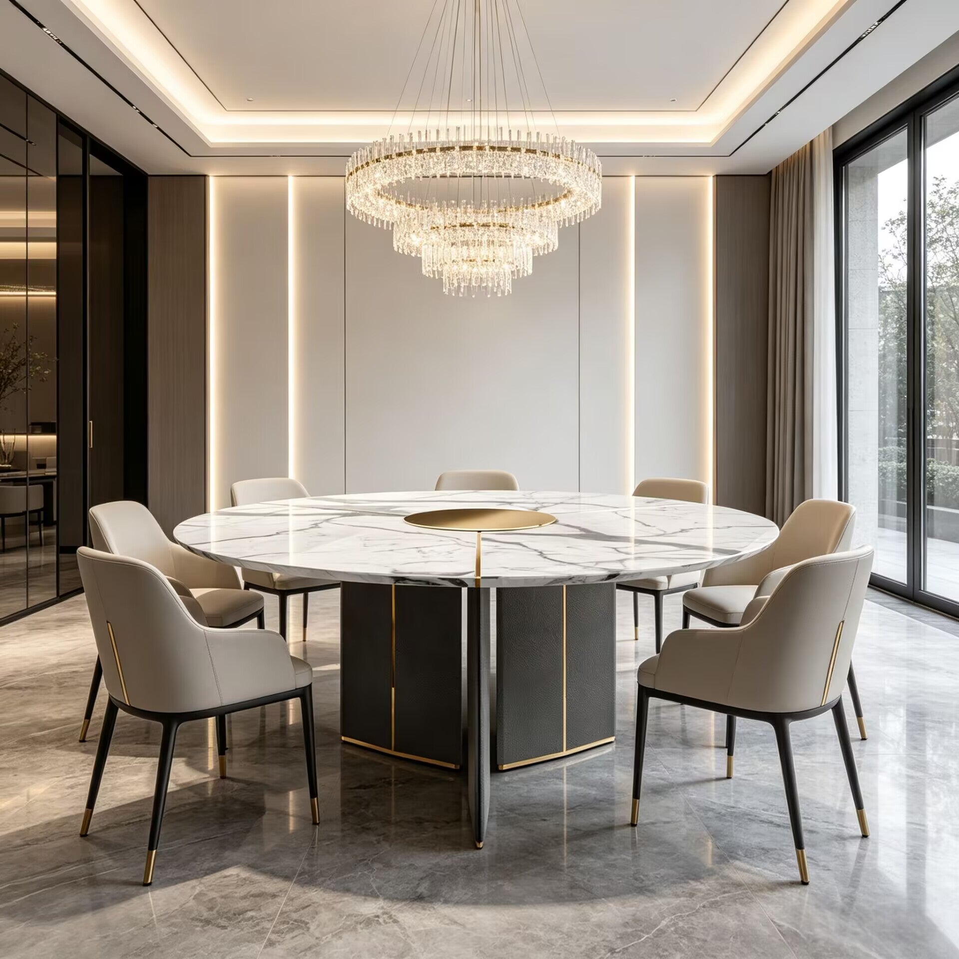 Algerone Luxurious High-End Natural Marble Round Dining Table