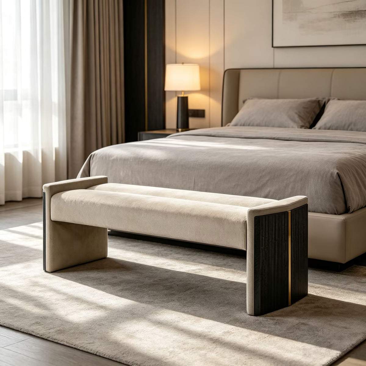 Algerone Bedroom Modern Minimalist Solid Wood Art Fabric Ottoman