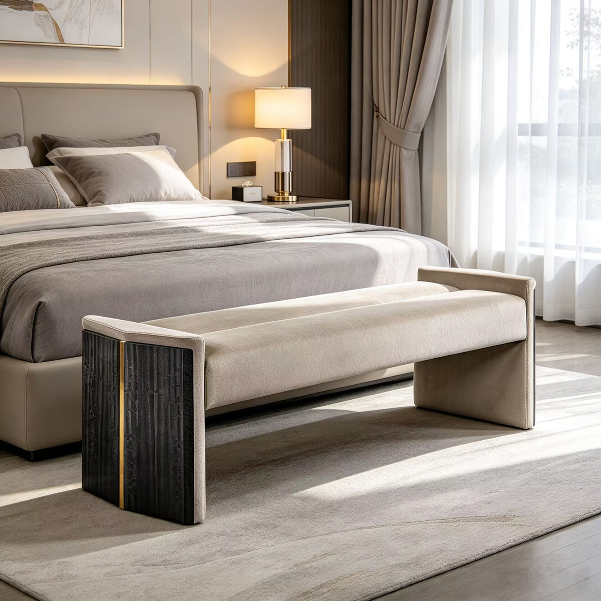 Algerone Bedroom Modern Minimalist Solid Wood Art Fabric Ottoman