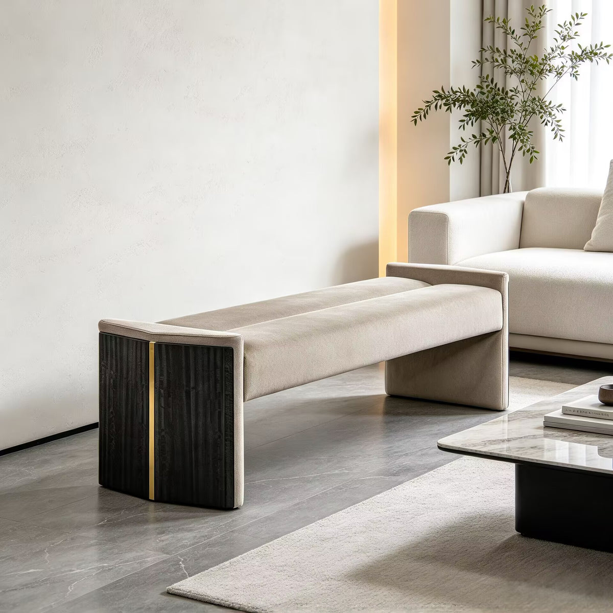 Algerone Bedroom Modern Minimalist Solid Wood Art Fabric Ottoman