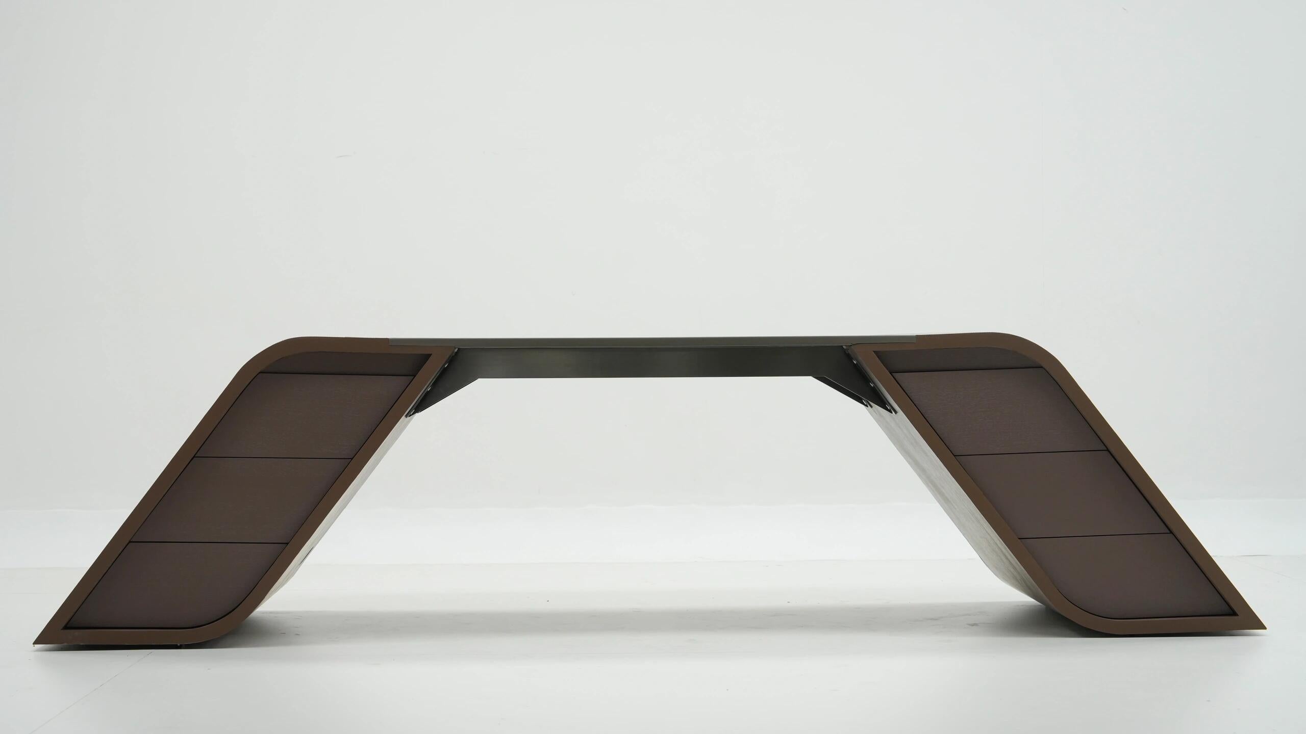 Ambassador Italian Minimalist Designer Solid Wood Curved Desk